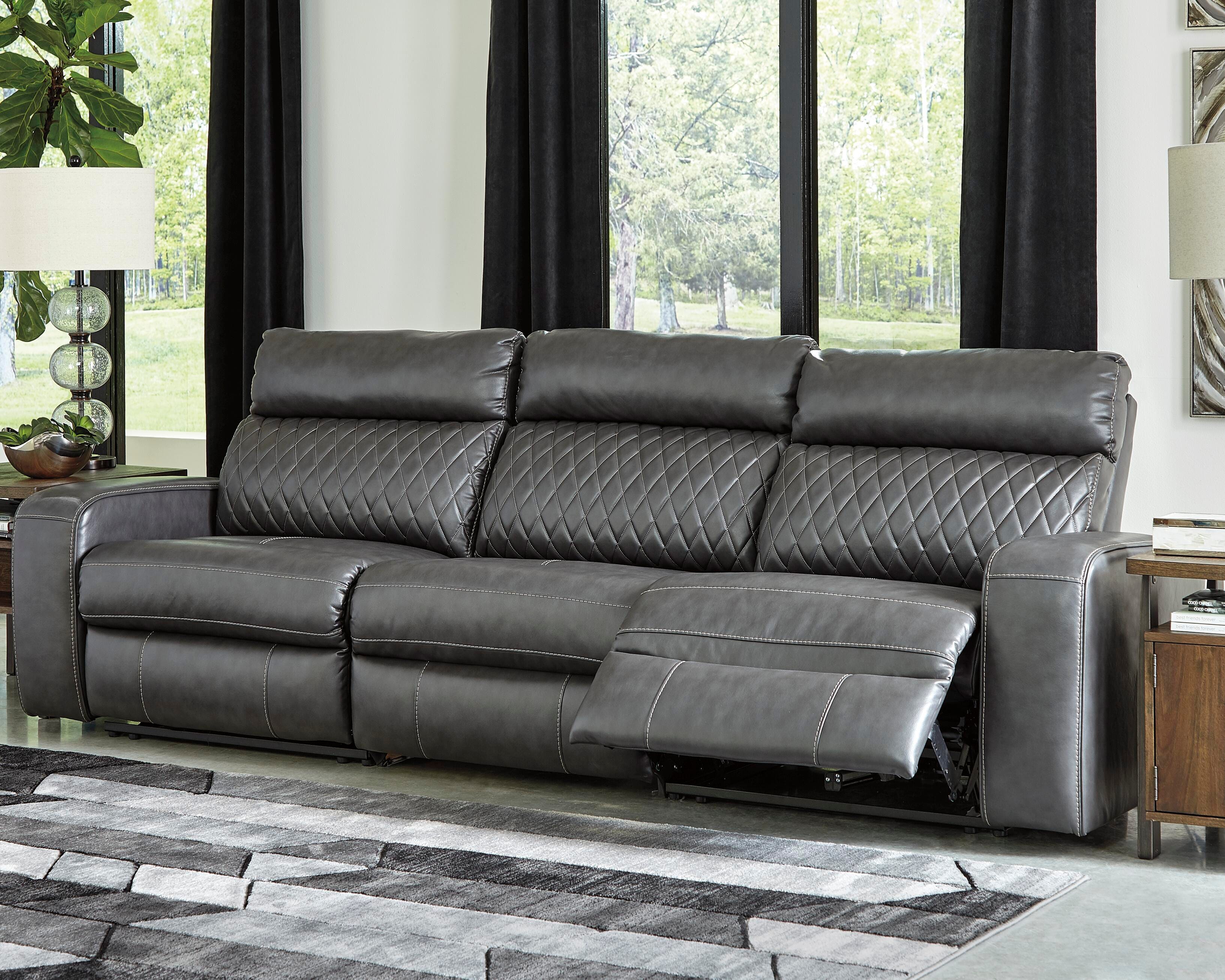 Dar Furniture - Ashley Furniture - Samperstone 3-Piece Power Reclining Sectional Sofa - 3-Piece Power Reclining Sectional Sofa / Gray - 55203S4