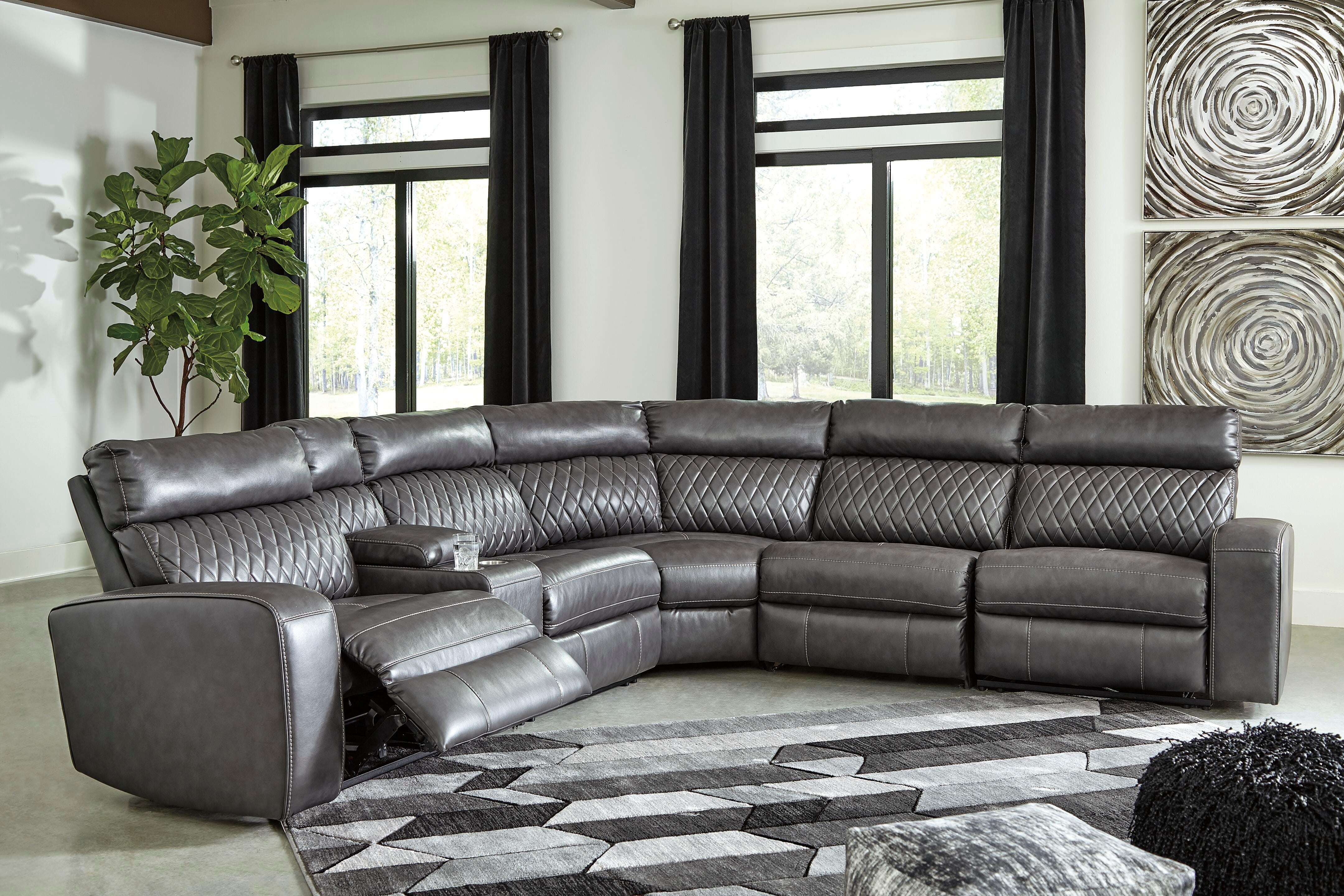 Dar Furniture - Ashley Furniture - Samperstone 6-Piece Power Reclining Sectional - 6-Piece Power Reclining Sectional / Gray - 55203S2
