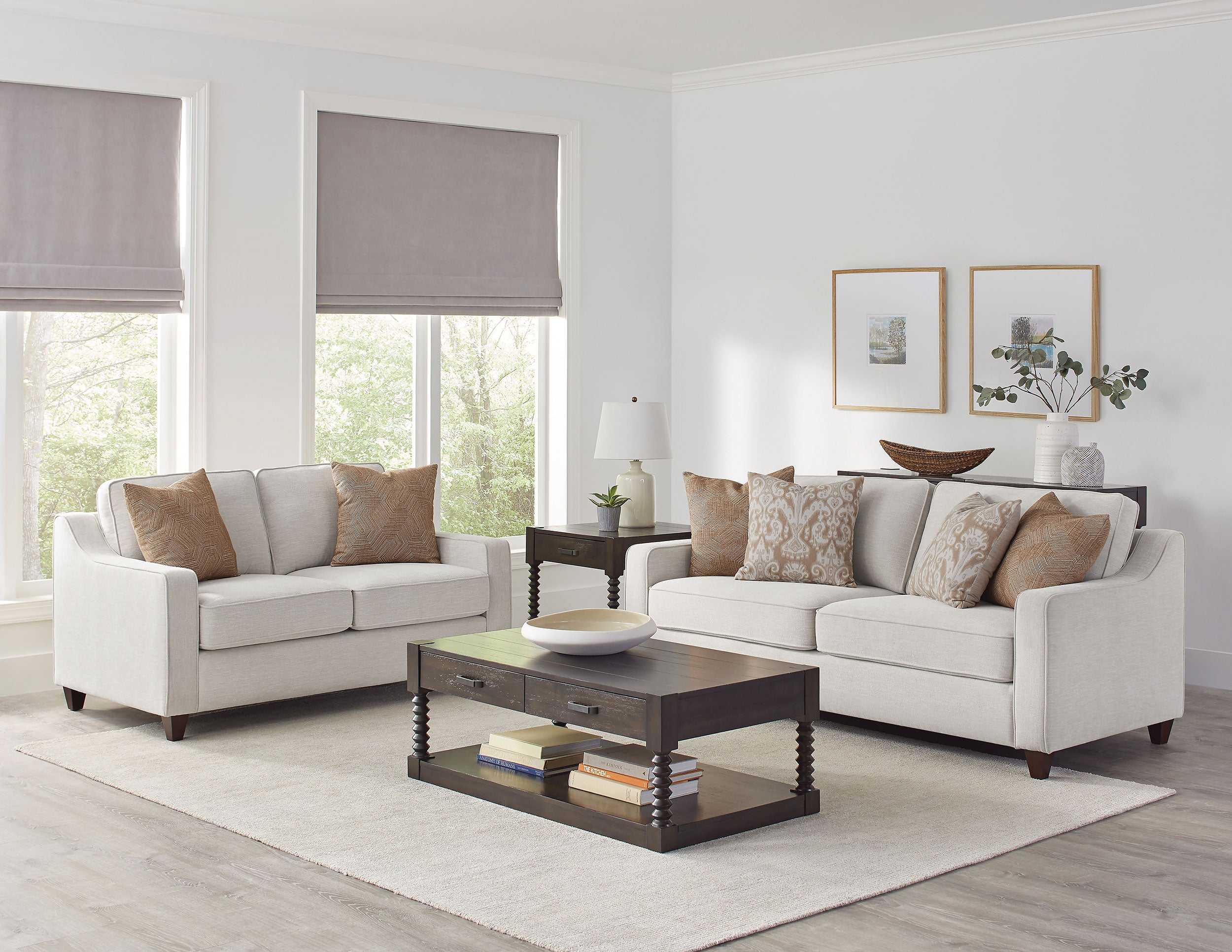 Dar Furniture - Coaster - Christine 2-piece Upholstered Sloped Arm Sofa Set Beige - 552061-S2