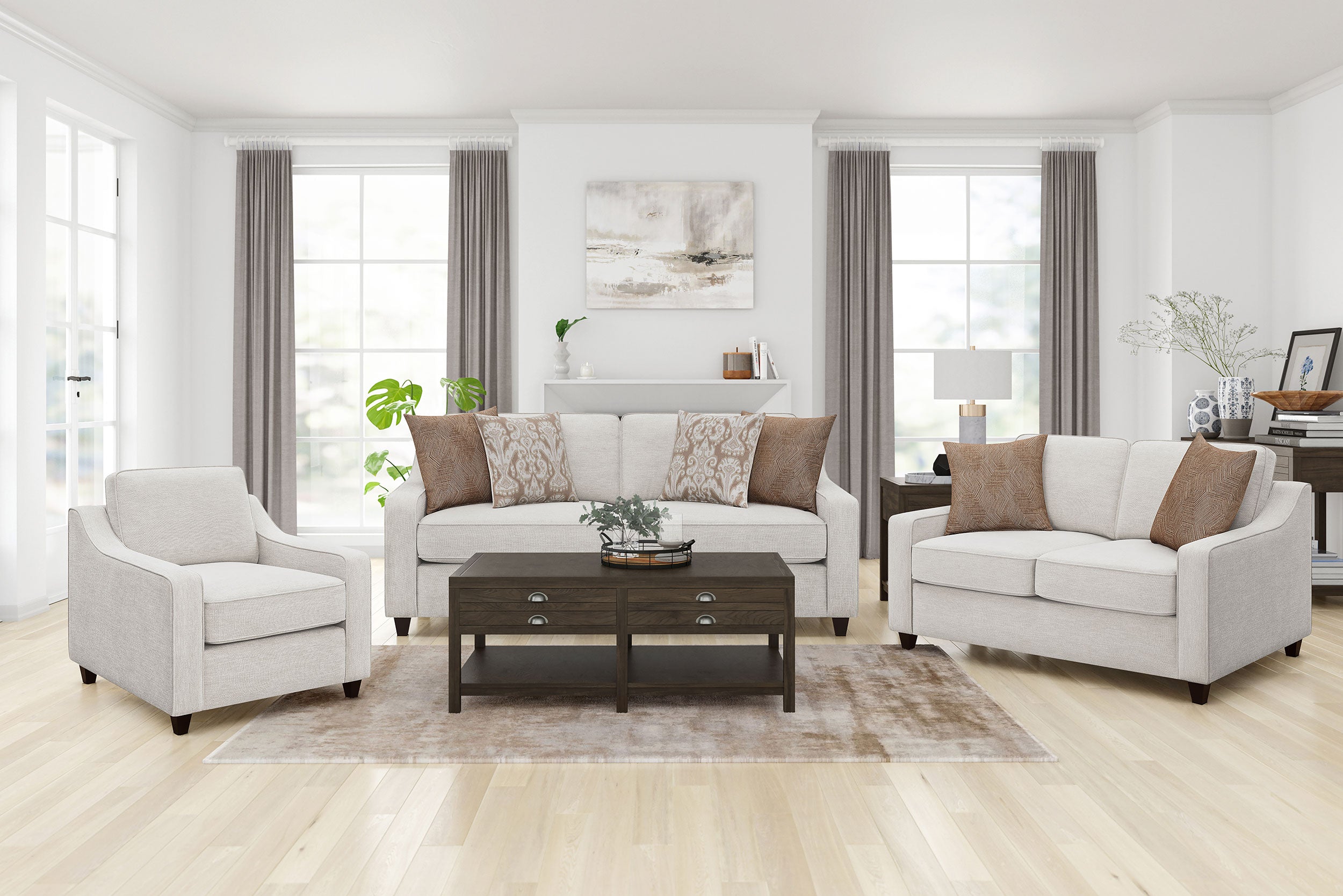 Dar Furniture - Coaster - Christine 3-piece Upholstered Sloped Arm Sofa Set Beige - 552061-S3