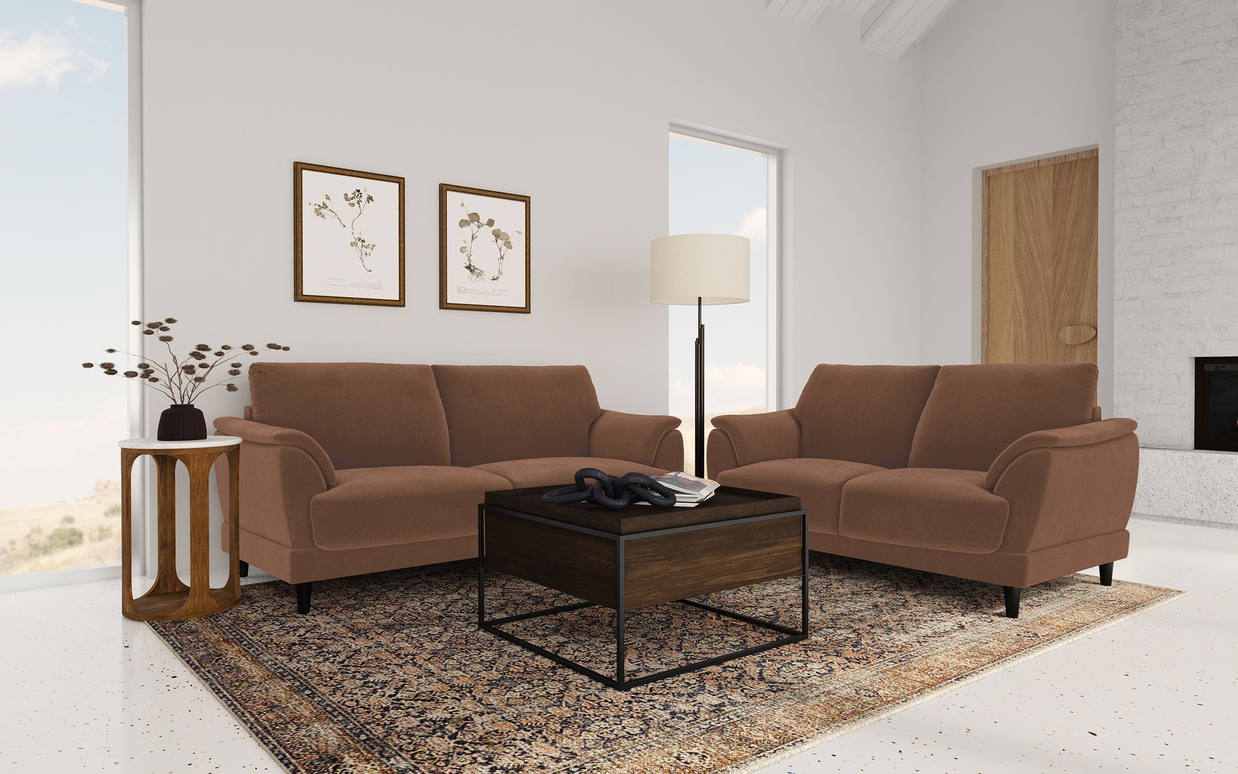 Dar Furniture - Coaster - Selma 2-piece Velvet Upholstered Crescent Arm Sofa Set Rust - 552101-S2