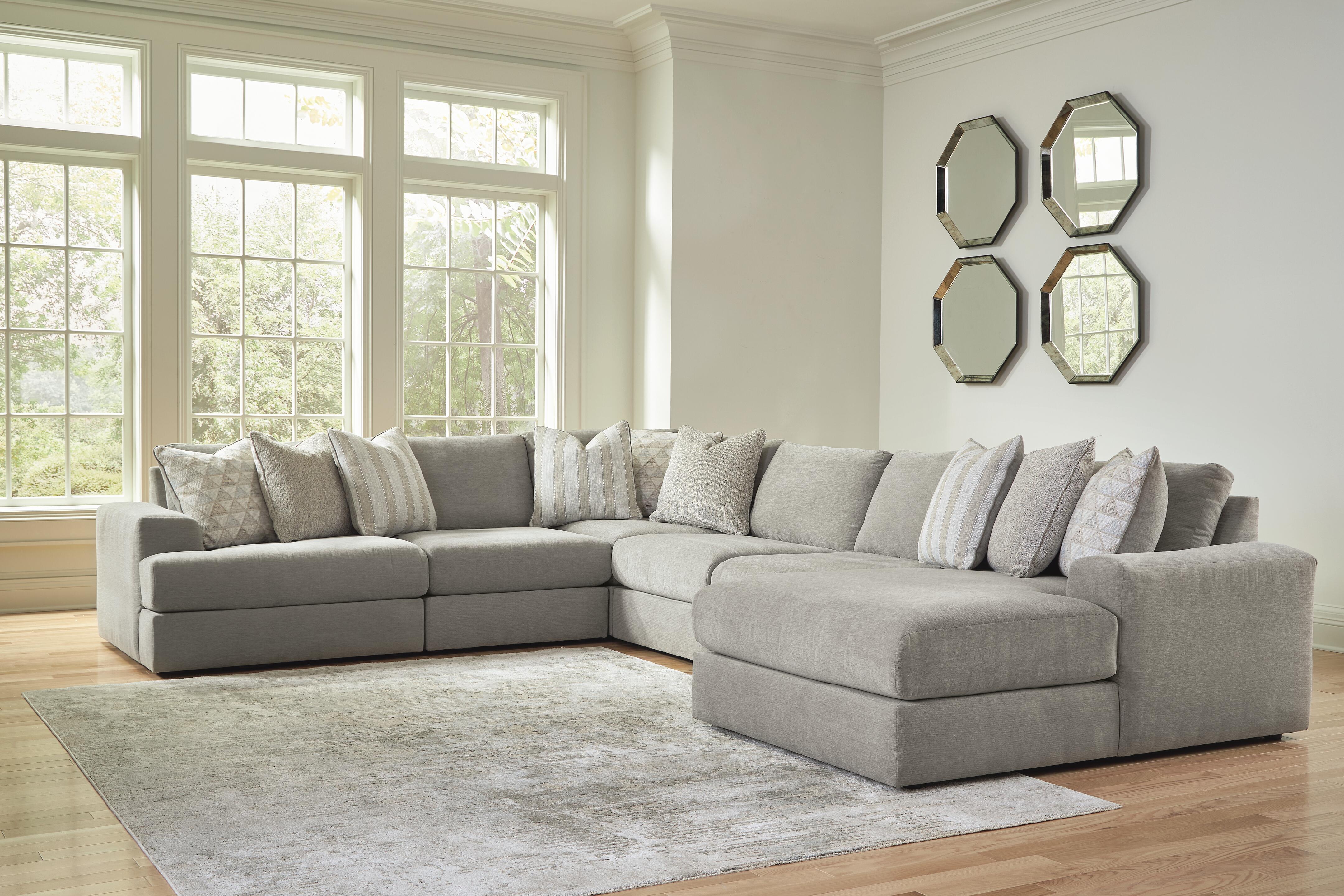 Dar Furniture - Ashley Furniture - Avaliyah 6-Piece Sectional with Chaise - RAF 6-Piece Sectional with Chaise / Ash - 58103S12