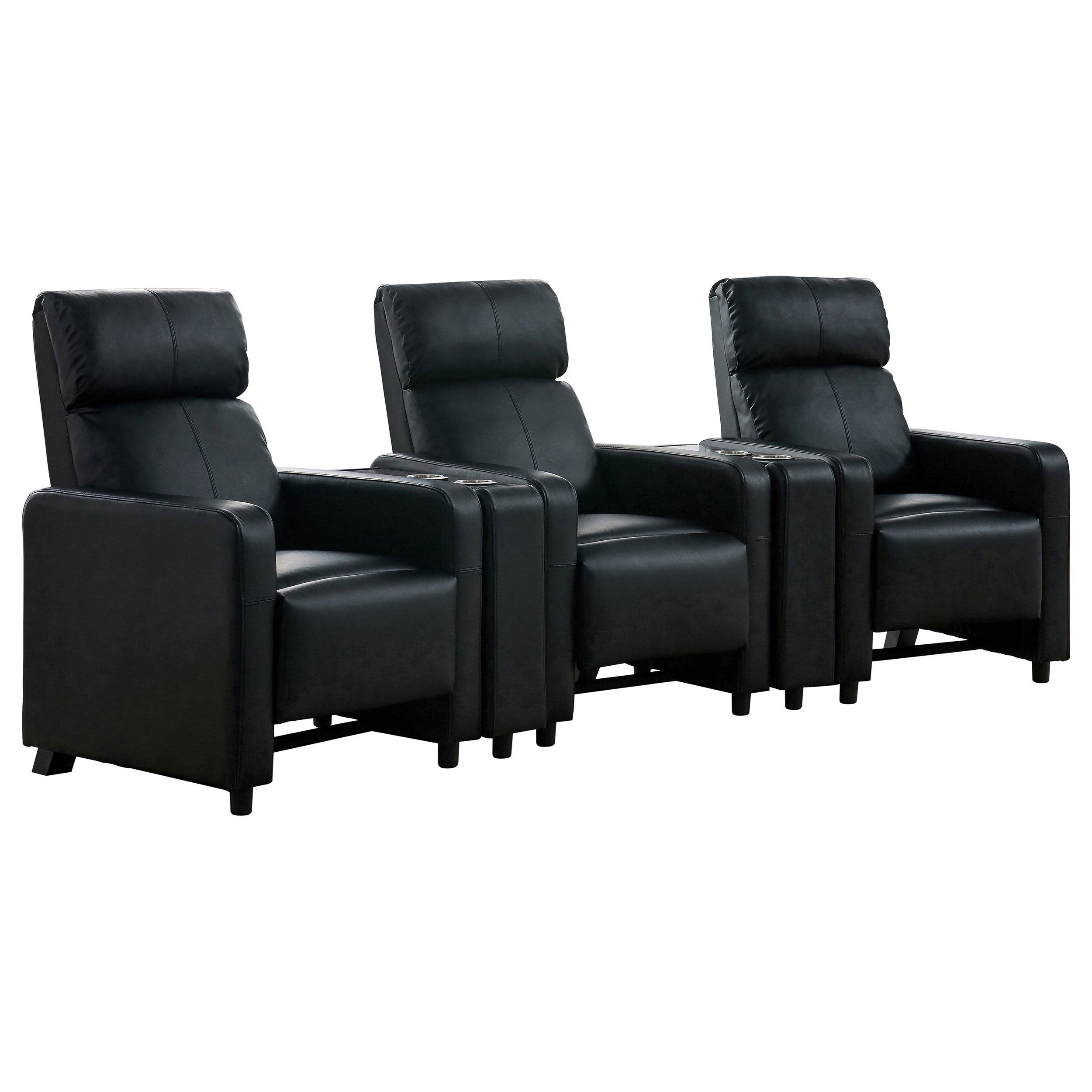 Dar Furniture - Coaster - Toohey Upholstered Tufted Recliner Living Room Set Black - 600181-S3A