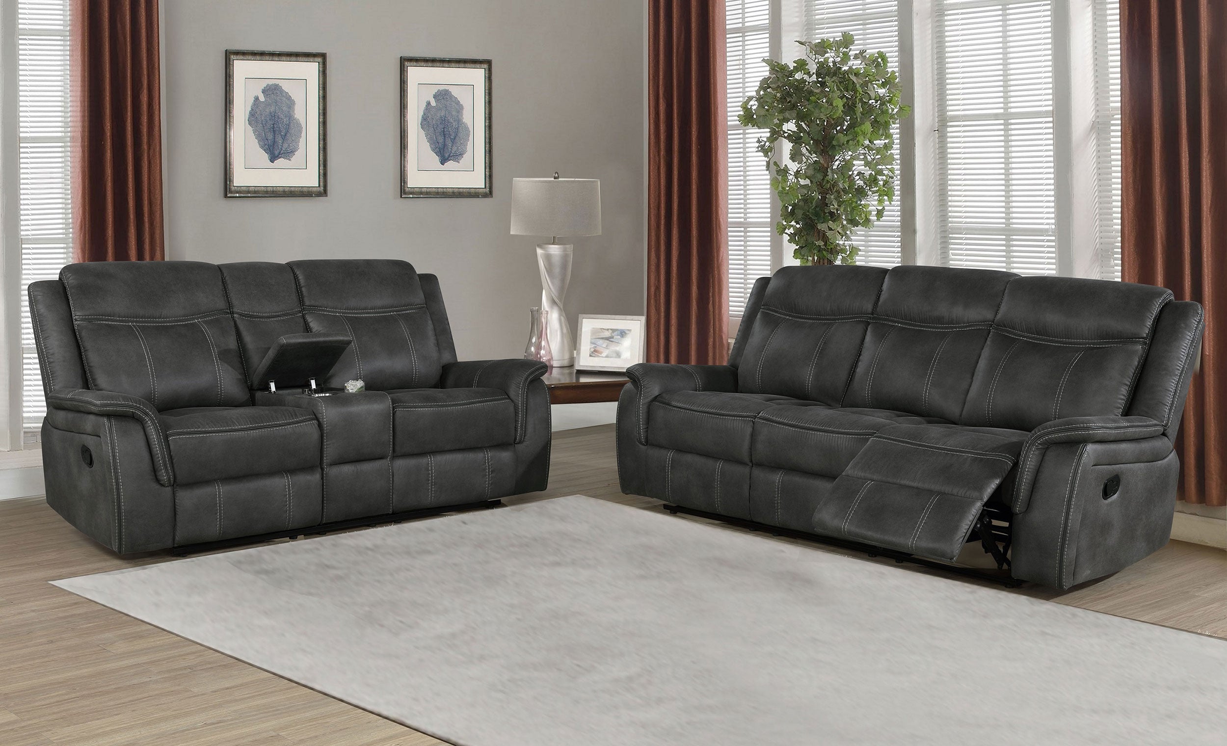 Dar Furniture - Coaster - Lawrence 2-piece Upholstered Reclining Sofa Set Charcoal - 603504-S2