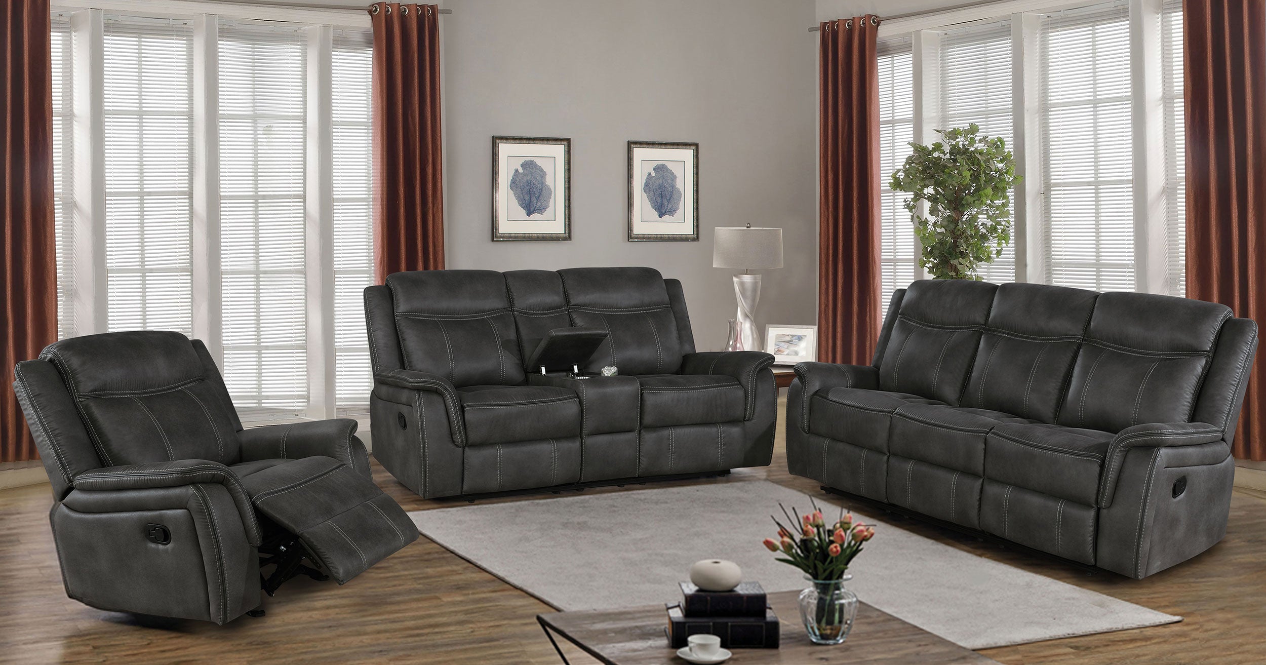 Dar Furniture - Coaster - Lawrence 3-piece Upholstered Reclining Sofa Set Charcoal - 603504-S3