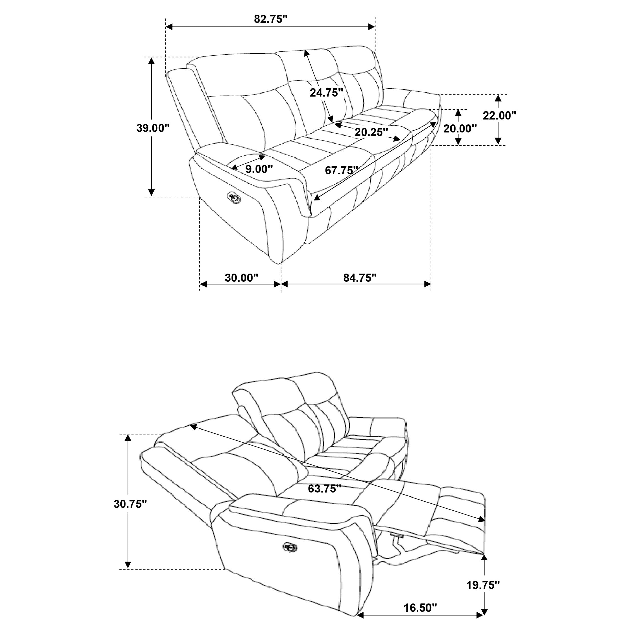 Lawrence 3-piece Upholstered Reclining Sofa Set Charcoal
