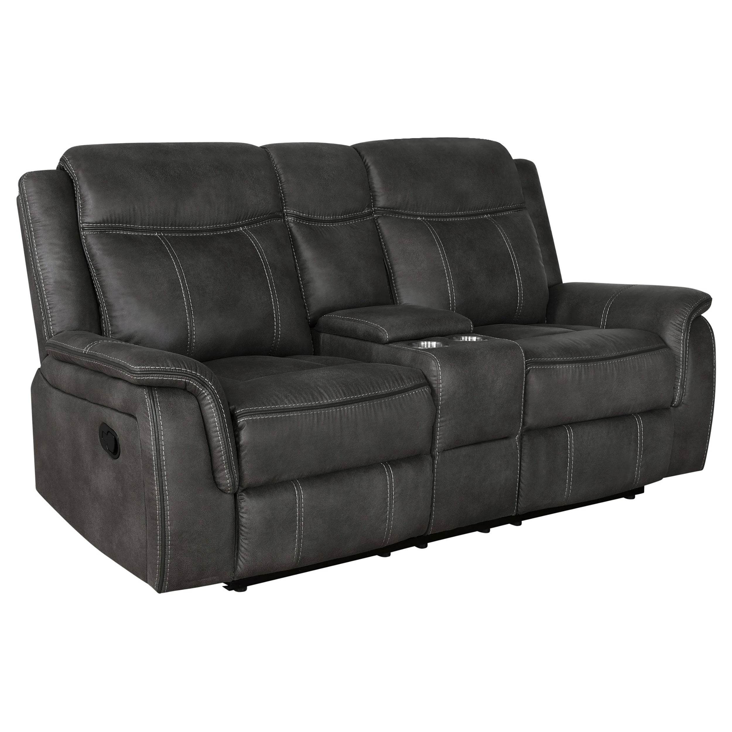 Dar Furniture - Coaster - Lawrence Upholstered Padded Arm Reclining Loveseat Charcoal - 603505