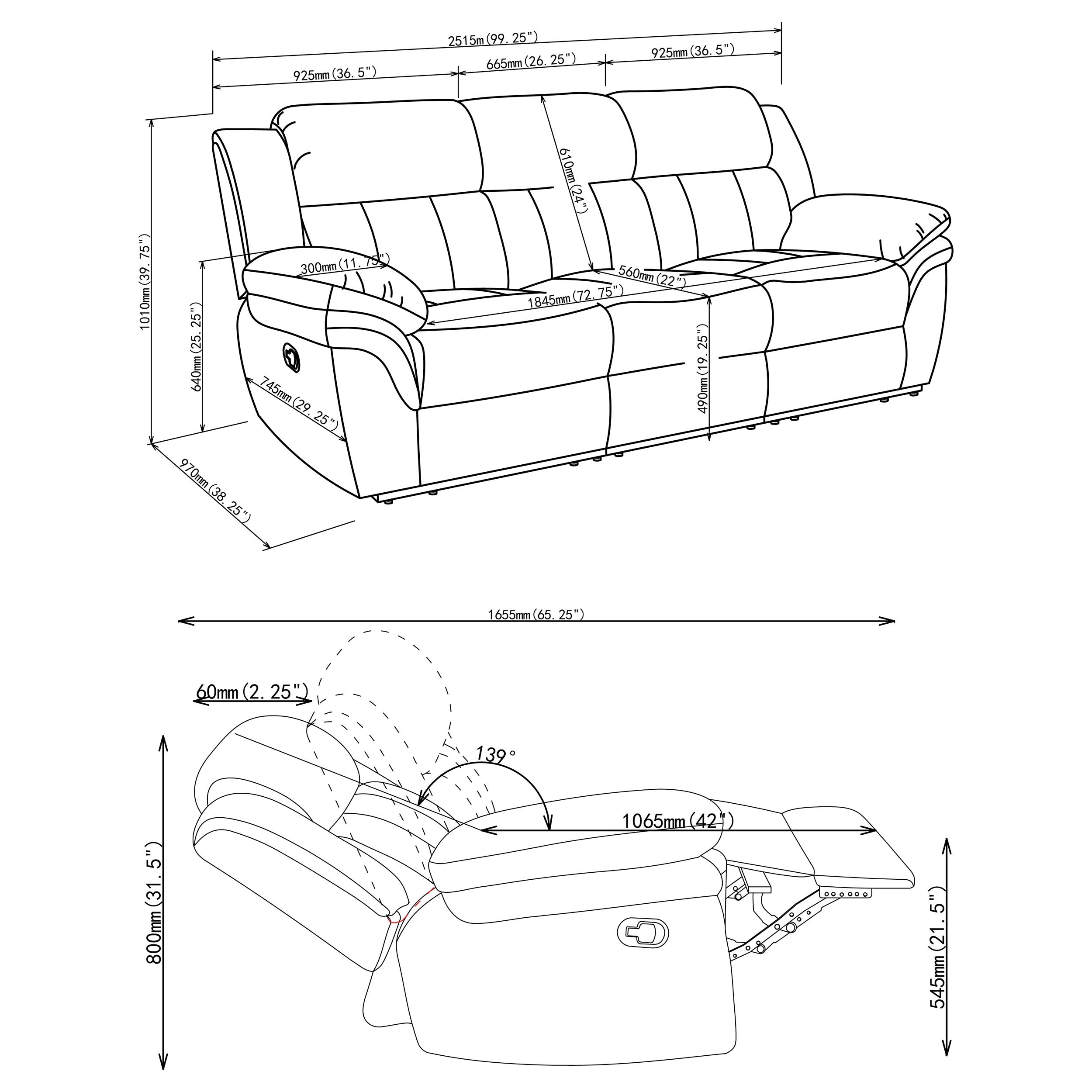 Bahrain Upholstered Motion Sofa Charcoal