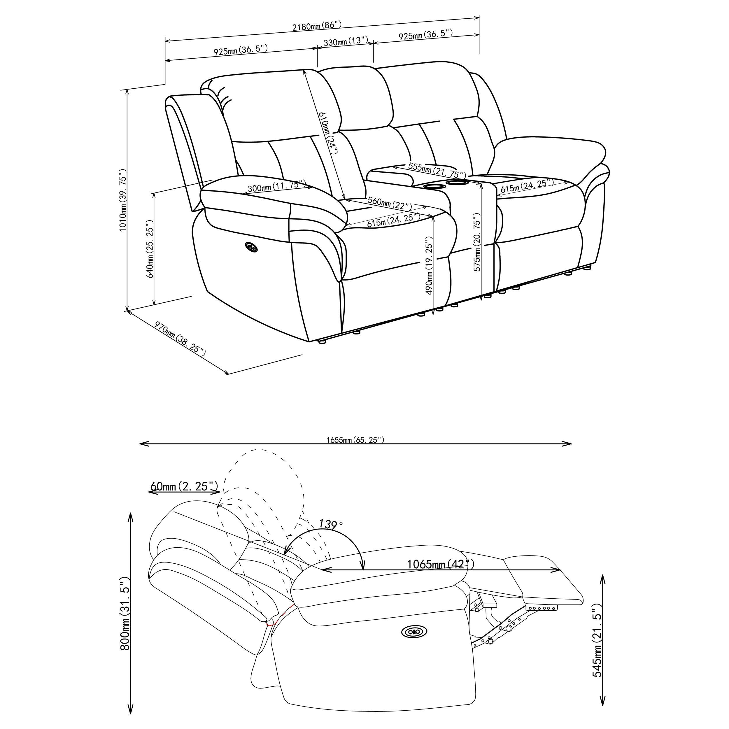 Bahrain Upholstered Power Loveseat Charcoal