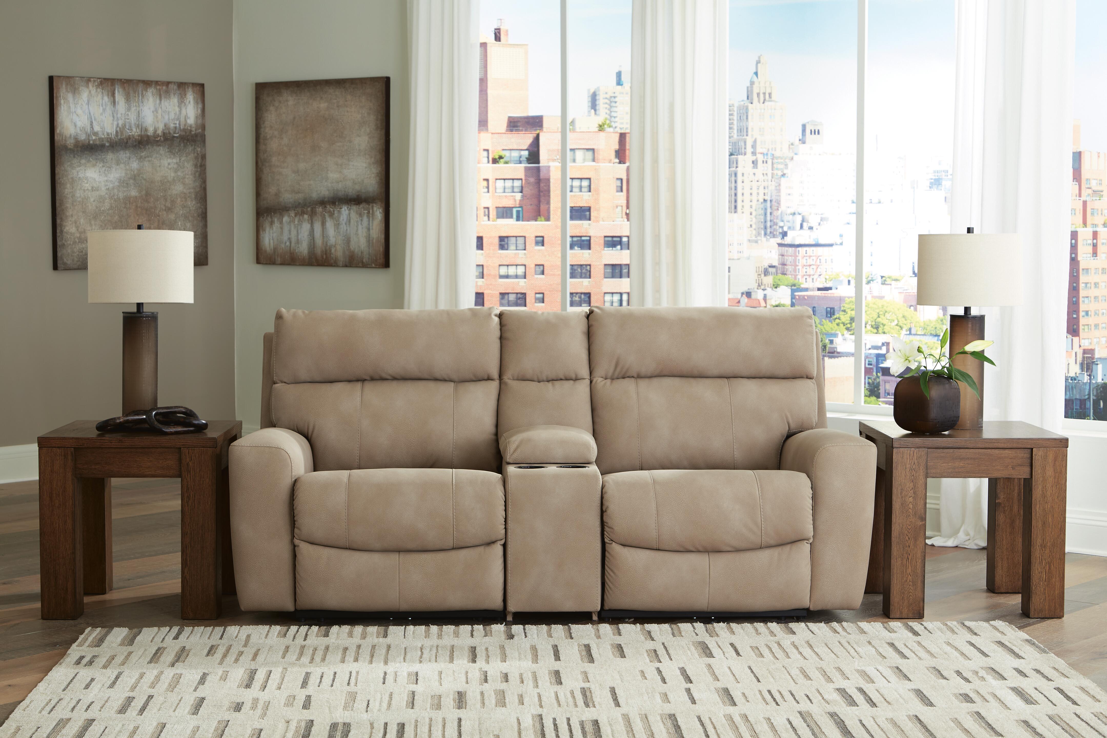 Dar Furniture - Ashley Furniture - Next-Gen Durapella 3-Piece Power Reclining Sectional Loveseat with Console - 3-Piece Power Reclining Sectional Loveseat with Console / Sand - 61004S3