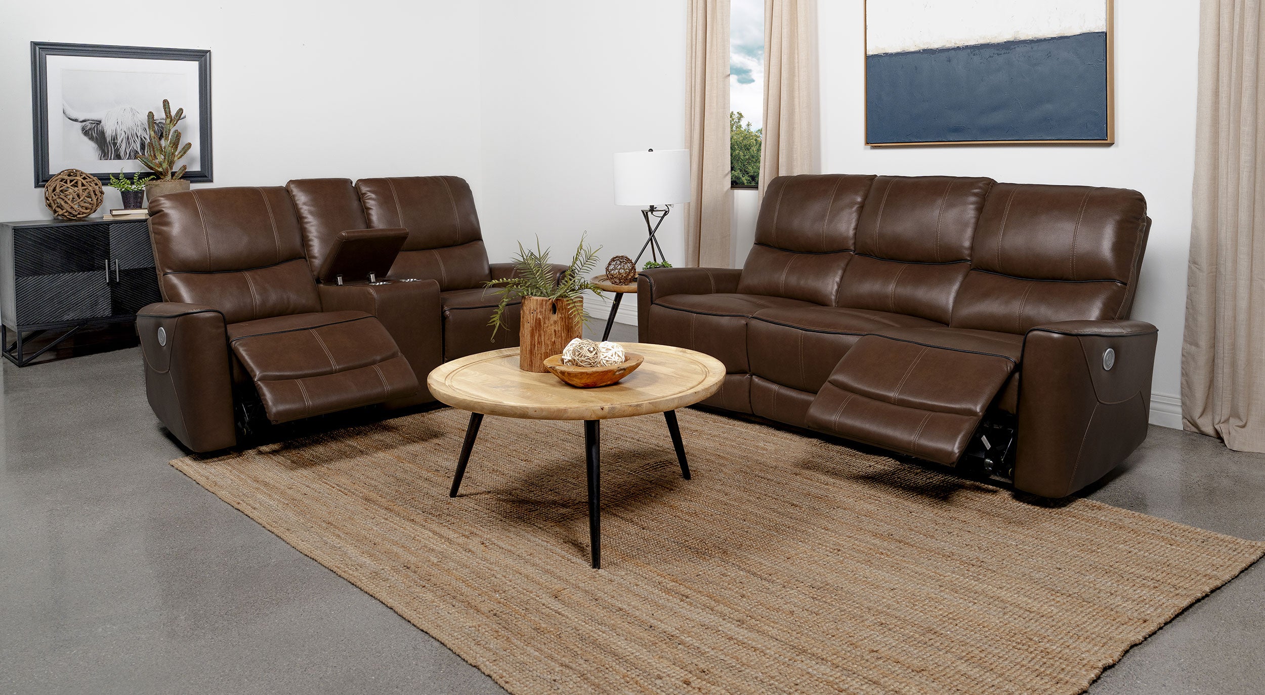 Dar Furniture - Coaster - Greenfield 2-piece Power Reclining Sofa Set Saddle Brown - 610264P-S2