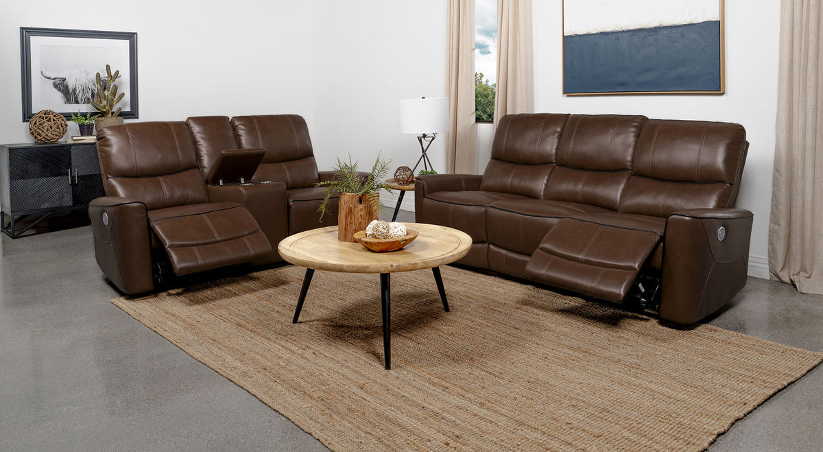 Dar Furniture - Coaster - Greenfield 2-piece Power Reclining Sofa Set Saddle Brown - 610264P-S2
