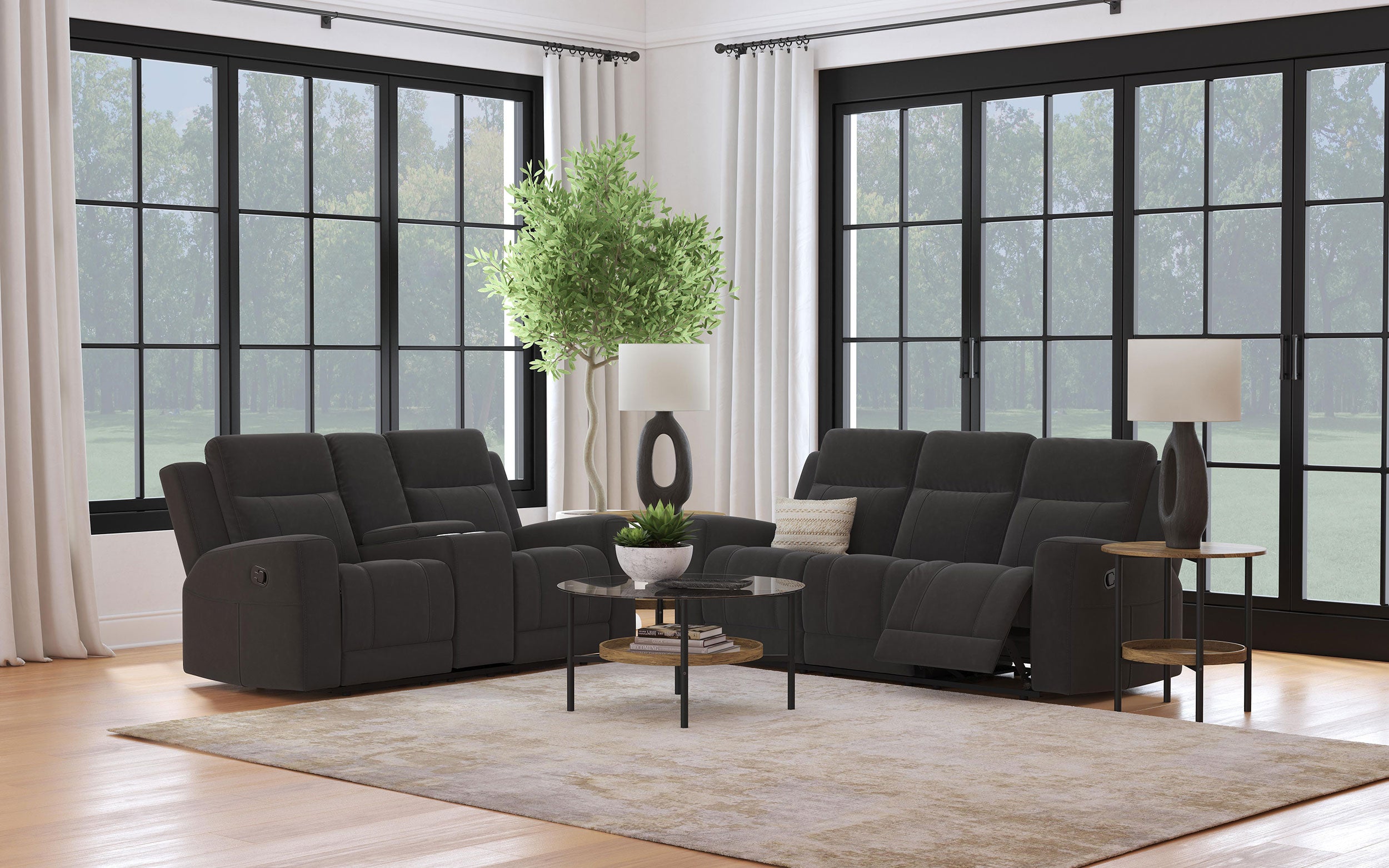 Dar Furniture - Coaster - Brentwood 2-piece Upholstered Reclining Sofa Set Charcoal - 610284-S2