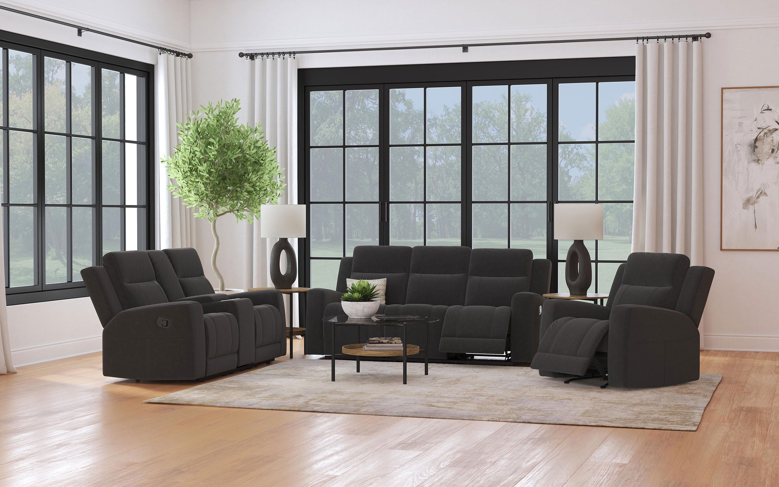 Dar Furniture - Coaster - Brentwood 3-piece Upholstered Reclining Sofa Set Charcoal - 610284-S3