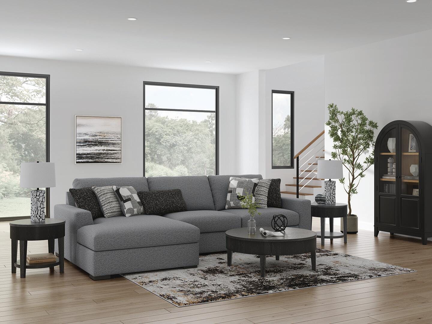 Dar Furniture - Ashley Furniture - Bealton 3-Piece Sectional with Chaise - RAF 3-Piece Sectional with Chaise / Salt and Pepper - 61305S4