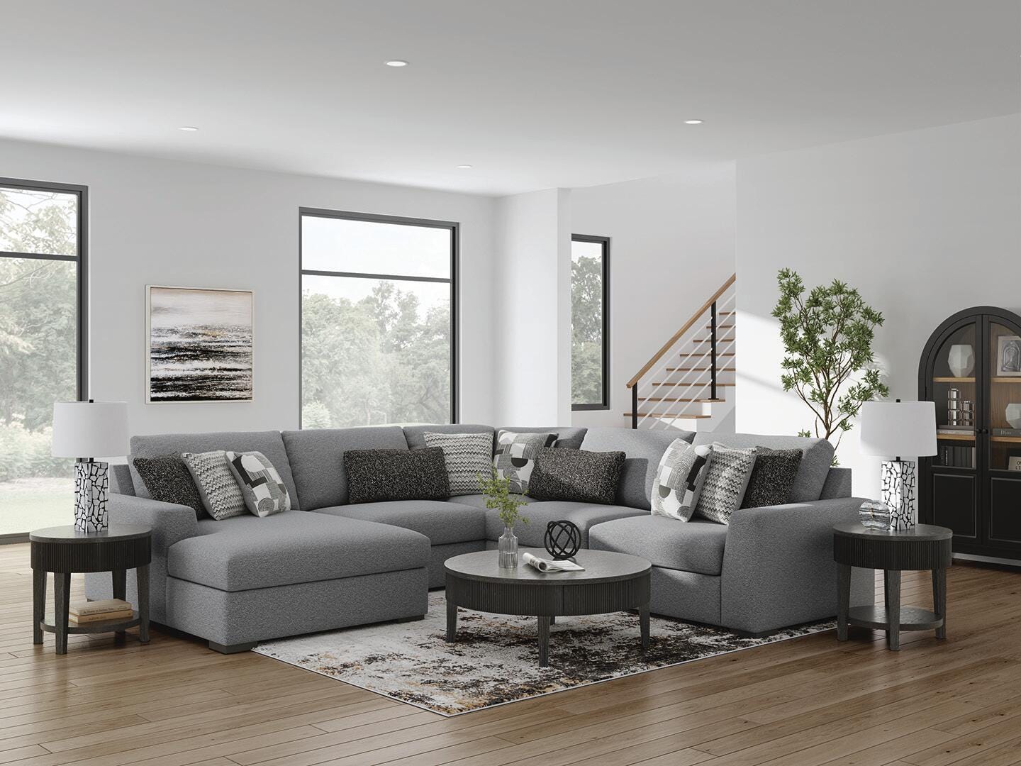Dar Furniture - Ashley Furniture - Bealton 5-Piece Sectional with Chaise - RAF 5-Piece Sectional with Chaise / Salt and Pepper - 61305S8
