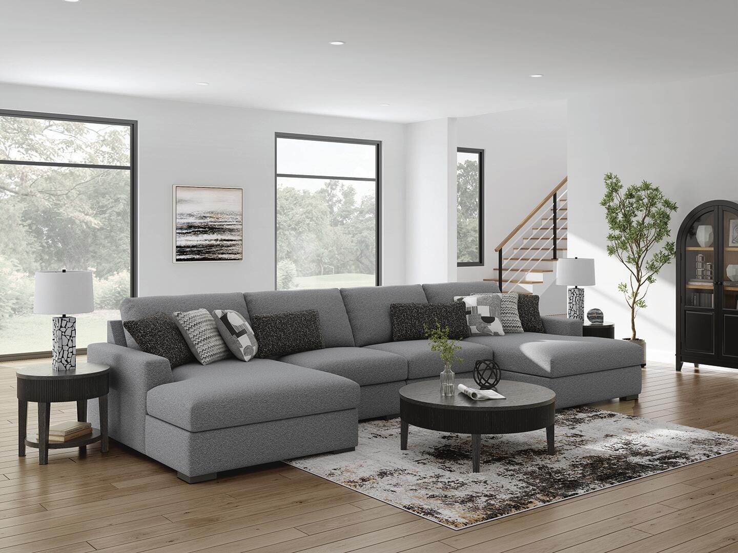 Dar Furniture - Ashley Furniture - Bealton 4-Piece Sectional with Double Chaise - RAF 4-Piece Sectional with Double Chaise / Salt and Pepper - 61305S9