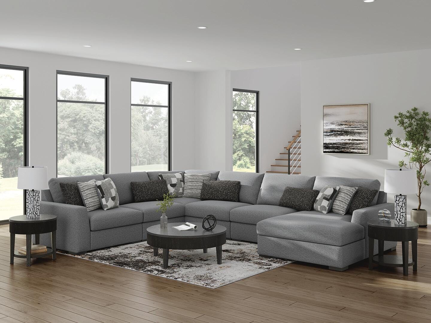Dar Furniture - Ashley Furniture - Bealton 6-Piece Sectional with Chaise - RAF 6-Piece Sectional with Chaise / Salt and Pepper - 61305S12