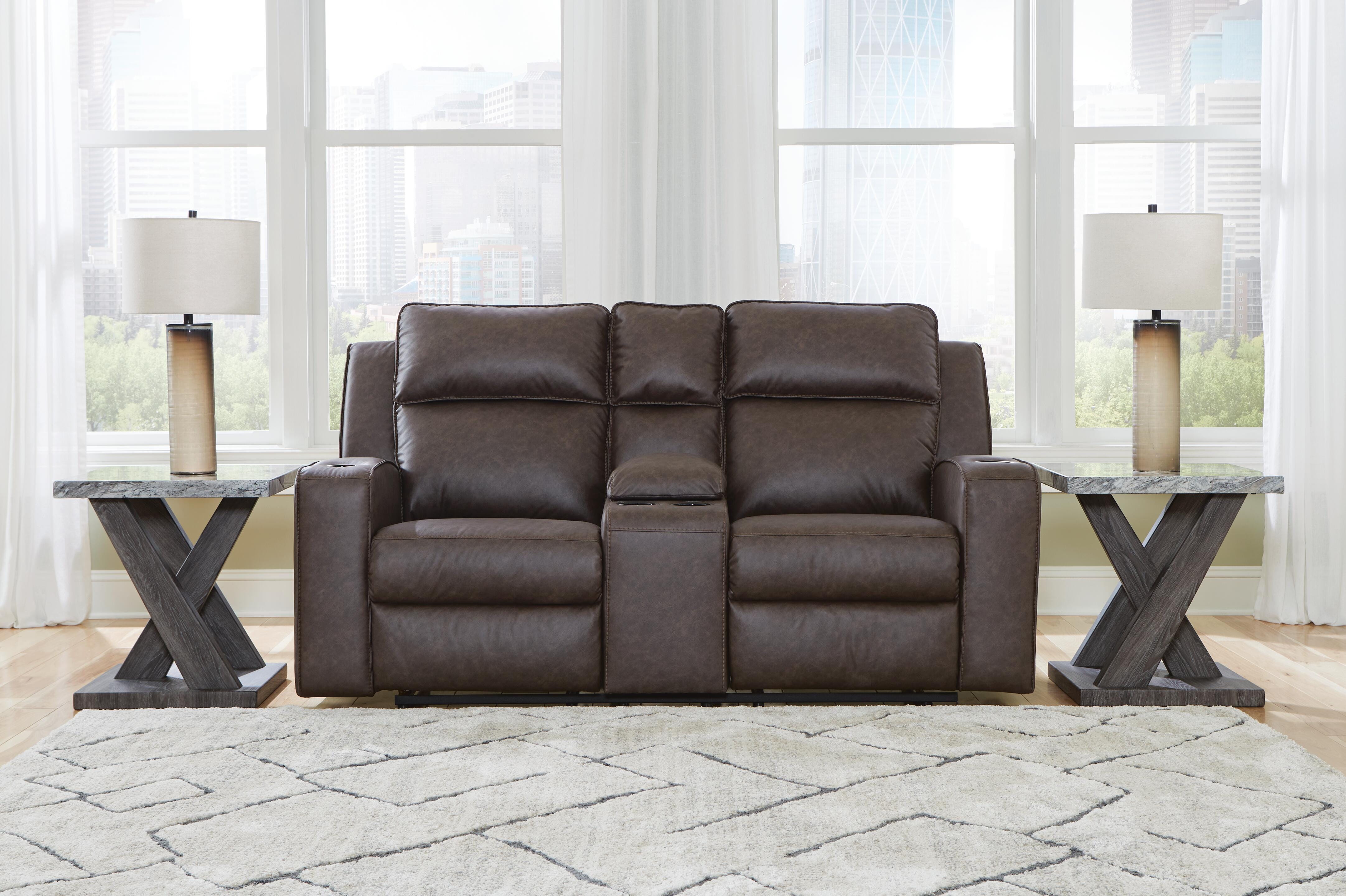 Dar Furniture - Ashley Furniture - Lavenhorne Reclining Loveseat with Console - DBL Rec Loveseat w/Console / Umber - 6330694