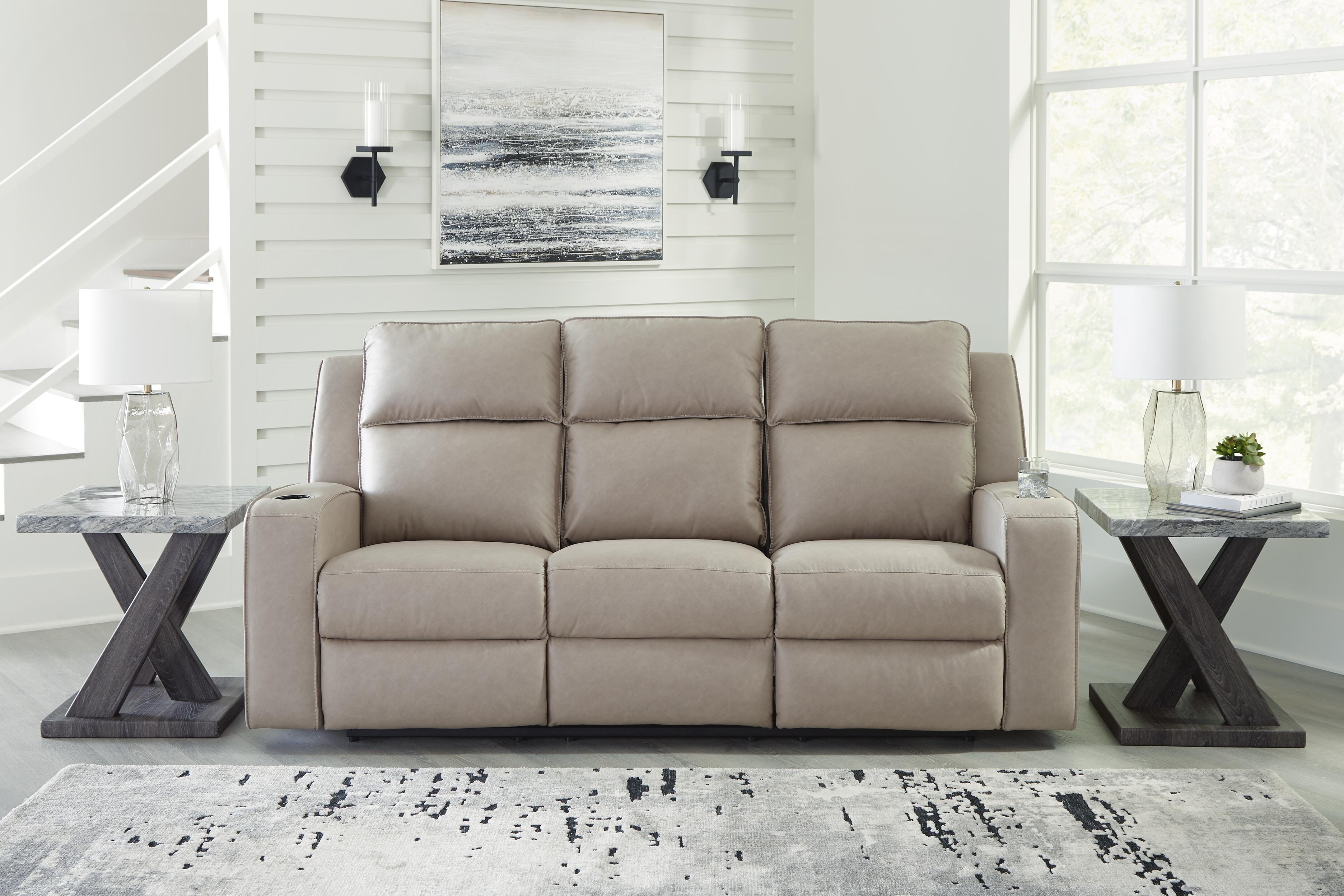 Dar Furniture - Ashley Furniture - Lavenhorne Reclining Sofa with Drop Down Table - REC Sofa w/Drop Down Table / Pebble - 6330789