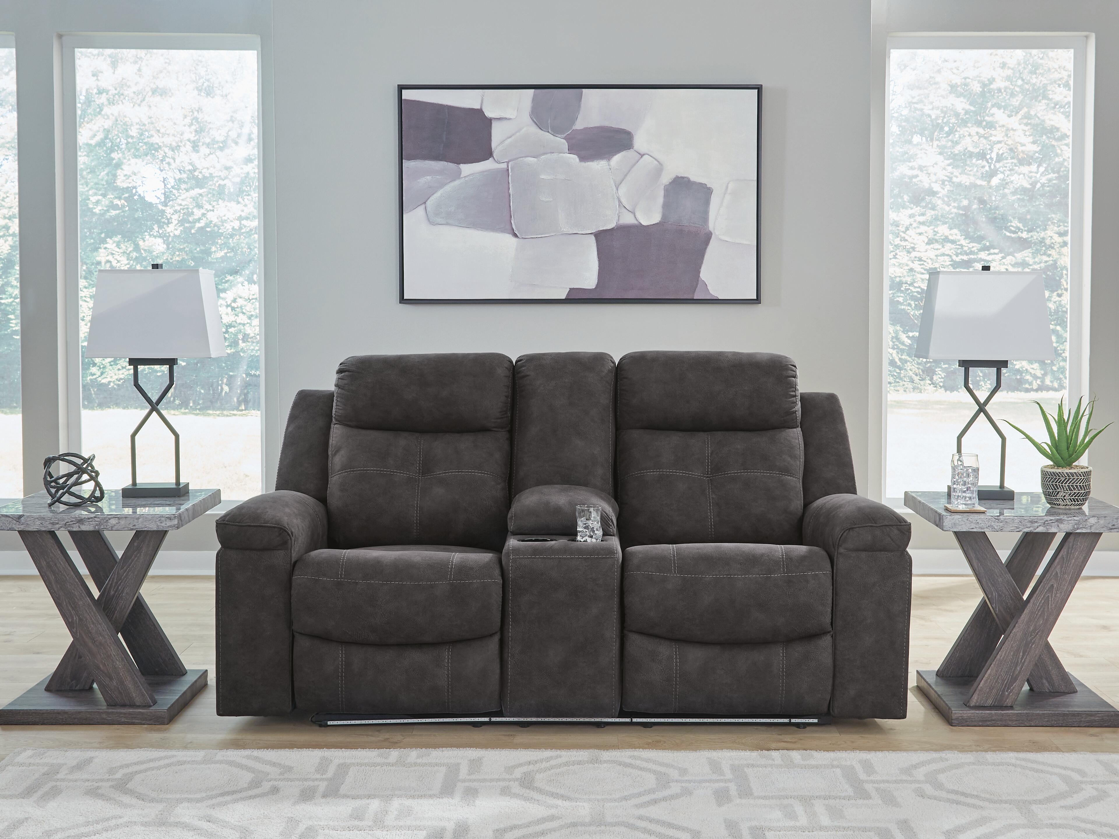 Dar Furniture - Ashley Furniture - Brysonview Reclining Loveseat with Console - DBL Rec Loveseat w/Console / Charcoal - 6360594