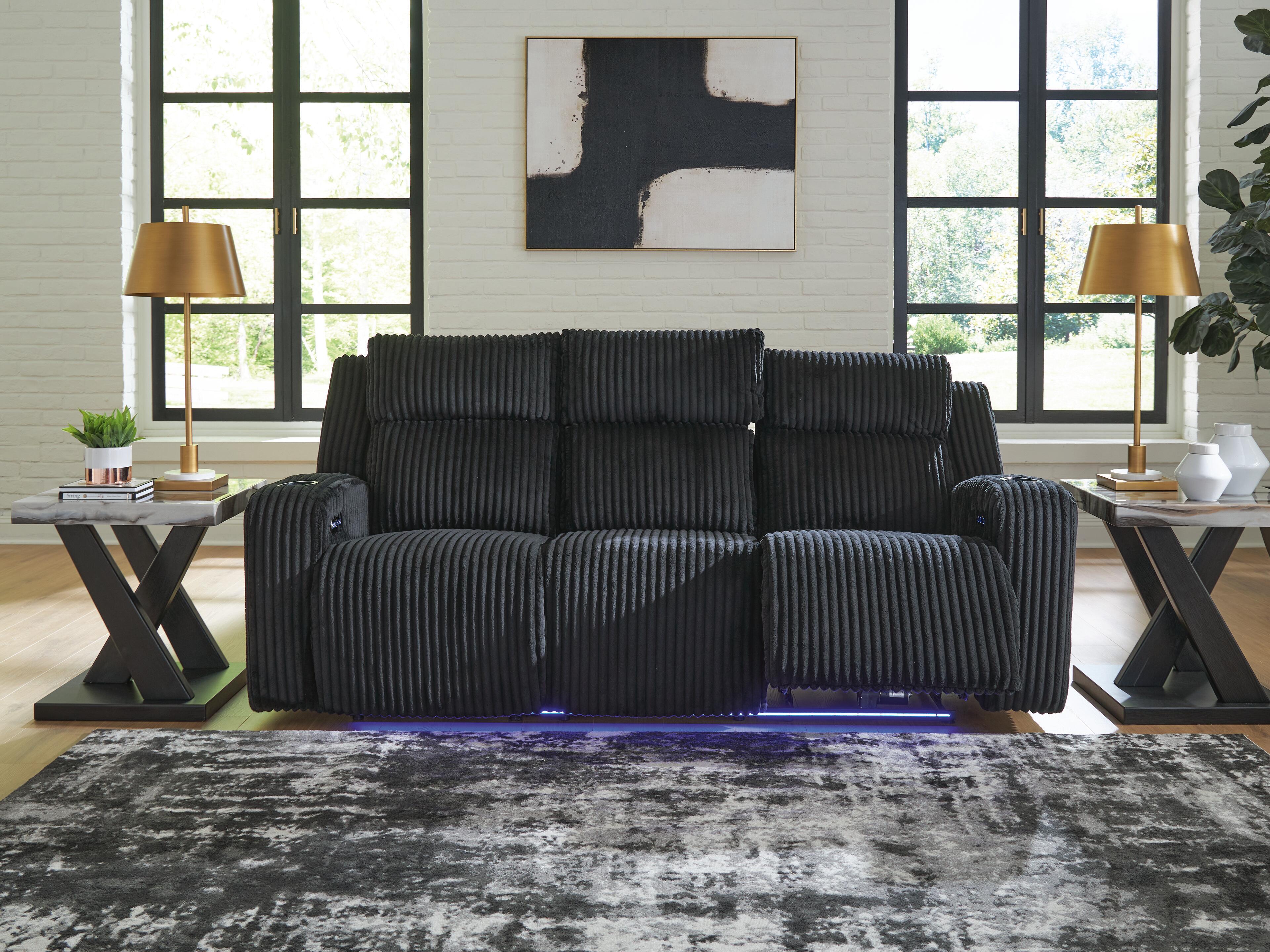 Dar Furniture - Ashley Furniture - Belvarrow Power Reclining Sofa - PWR REC Sofa with ADJ Headrest / Black - PC6420215