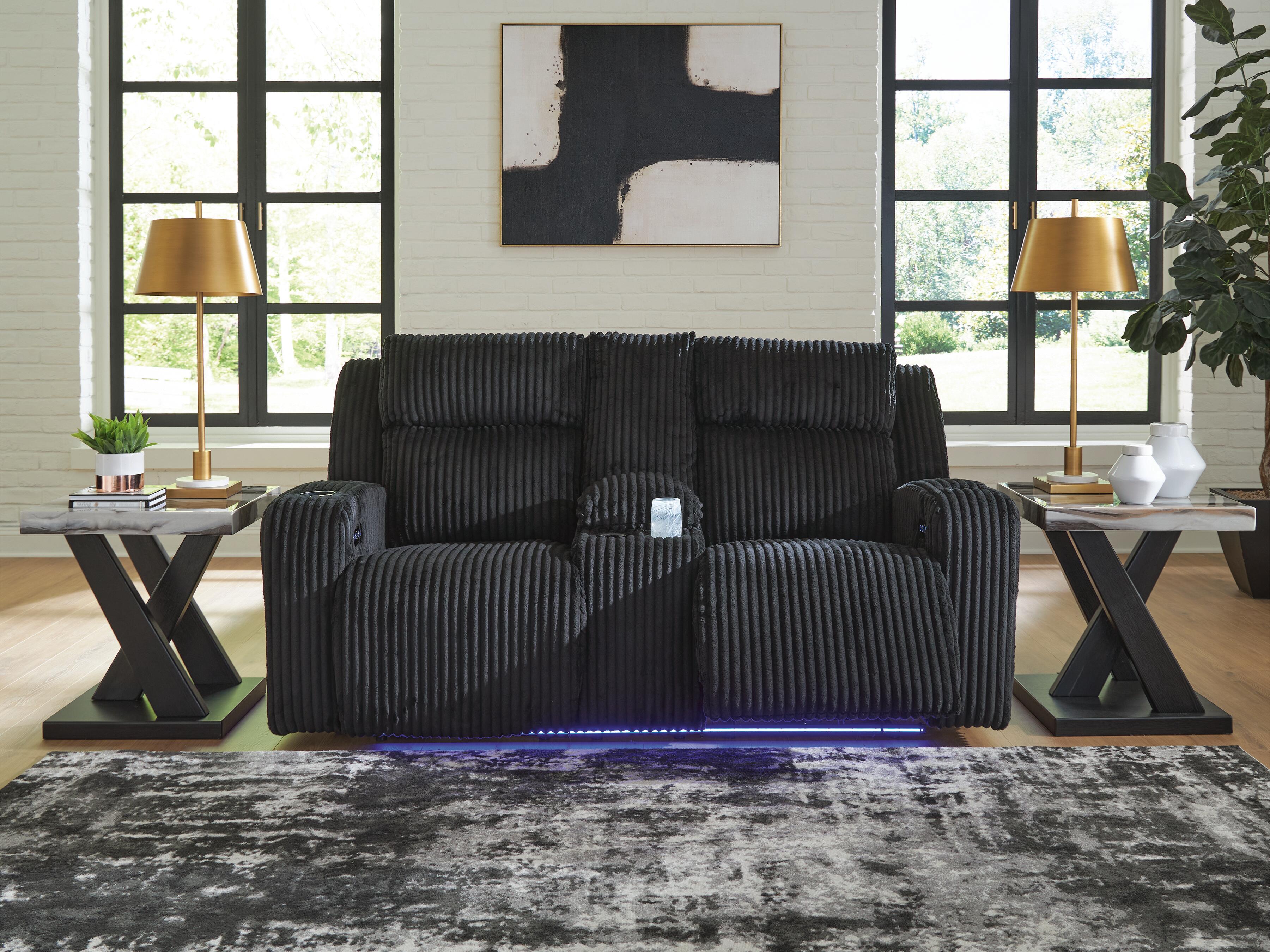 Dar Furniture - Ashley Furniture - Belvarrow Power Reclining Loveseat with Console - PWR REC Loveseat/CON/ADJ HDRST / Black - PC6420218