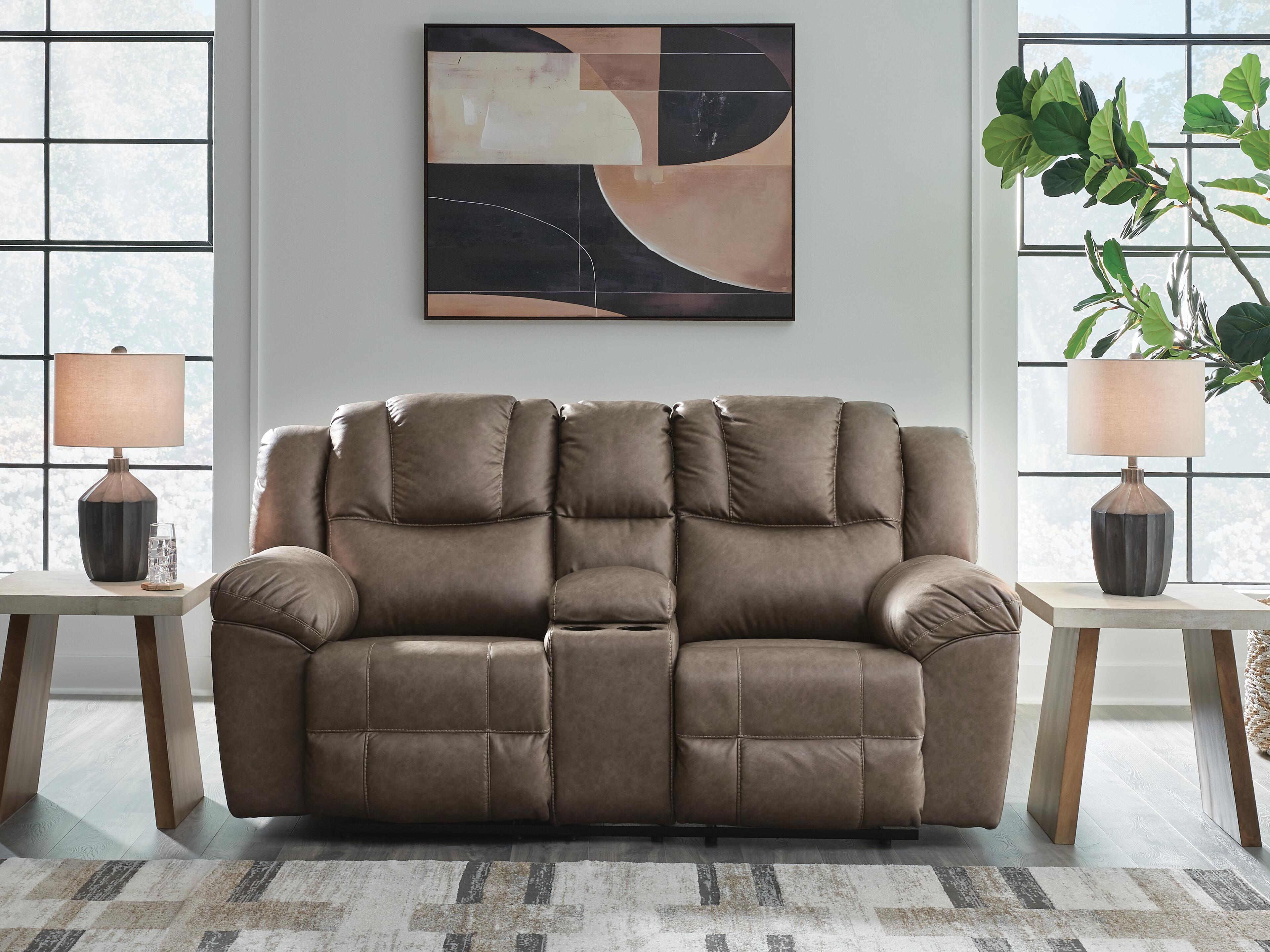 Dar Furniture - Ashley Furniture - Lowilla Reclining Loveseat with Console - DBL Rec Loveseat w/Console / Driftwood - PC6450694