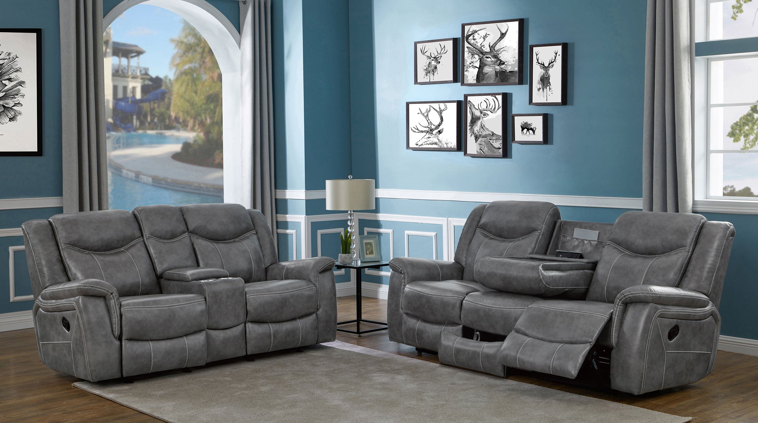 Dar Furniture - Coaster - Conrad 2-piece Upholstered Padded Arm Motion Sofa Set Grey - 650354-S2