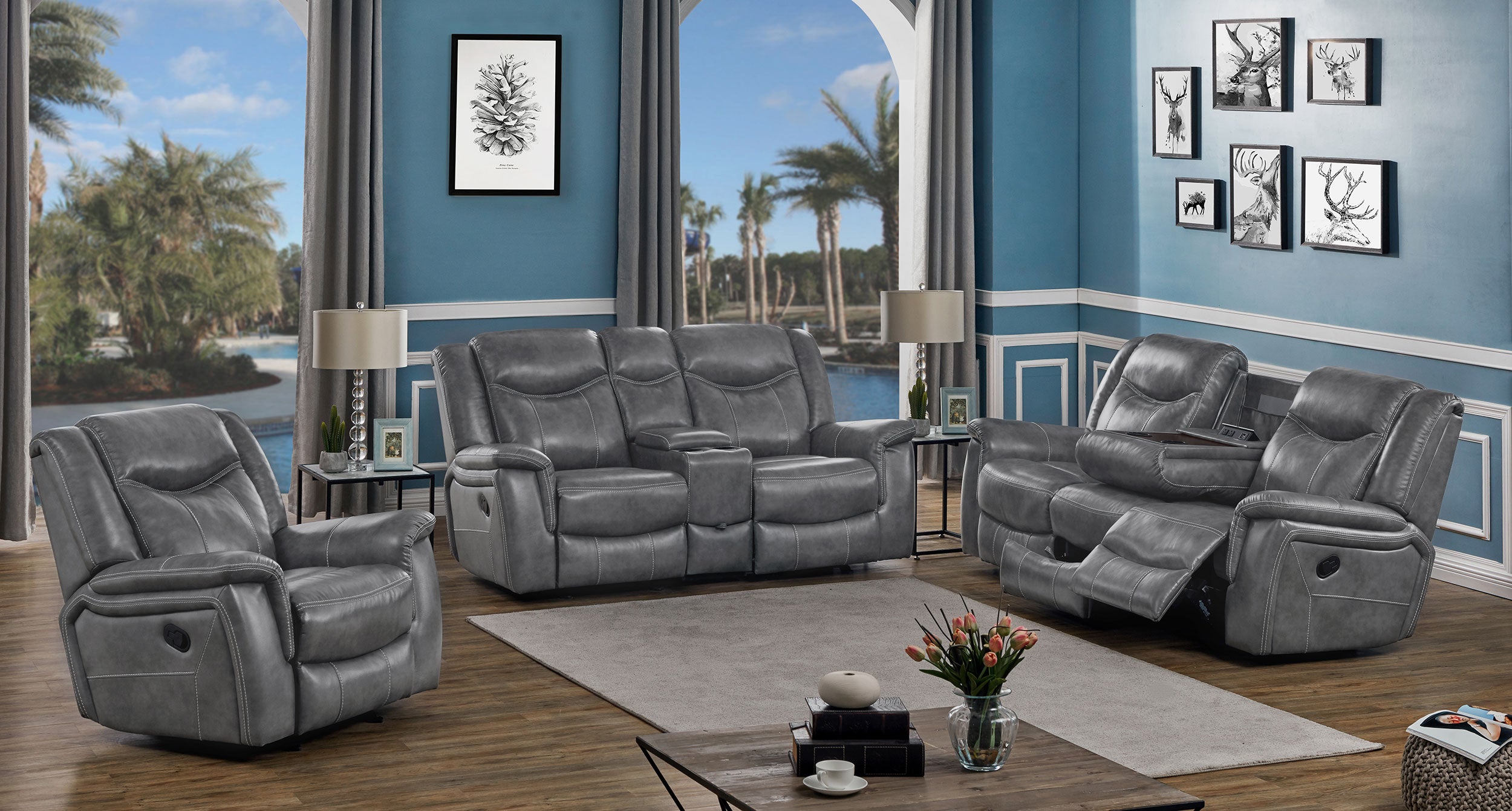 Dar Furniture - Coaster - Conrad 3-piece Upholstered Padded Arm Motion Sofa Set Grey - 650354-S3