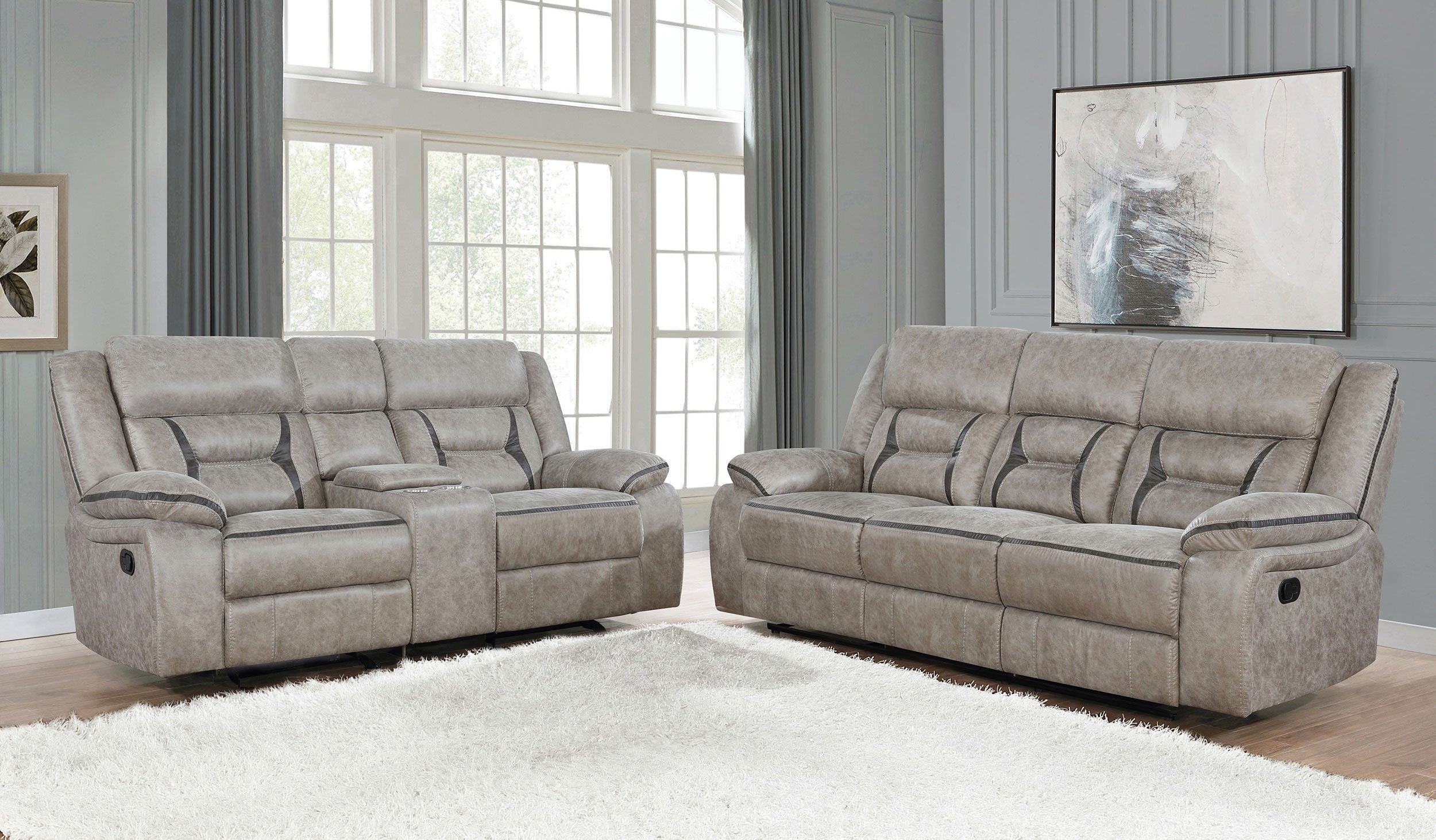 Dar Furniture - Coaster - Greer 2-piece Upholstered Reclining Sofa Set Taupe - 651351-S2