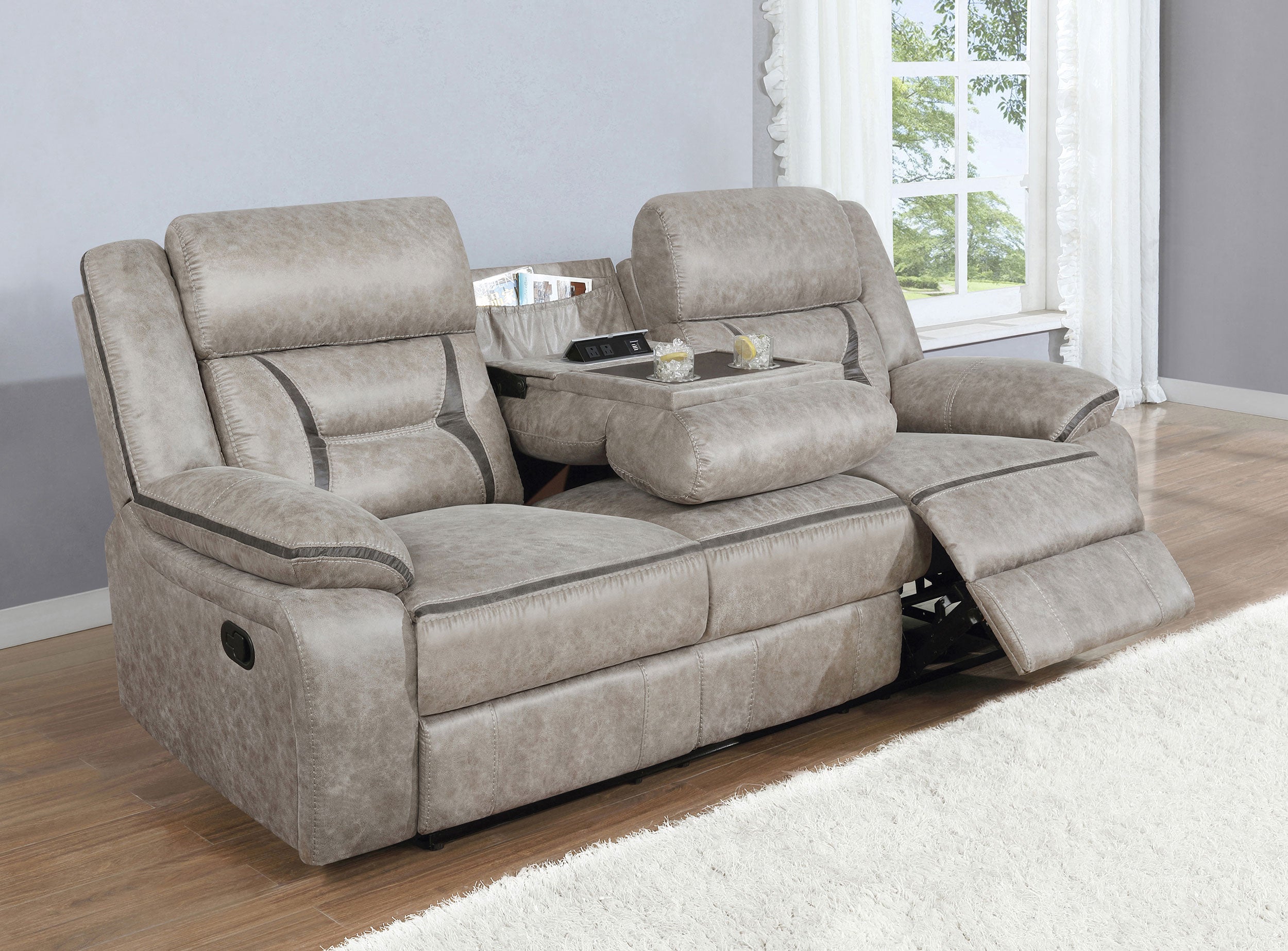 Dar Furniture - Coaster - Greer Upholstered Motion Reclining Sofa Taupe - 651351