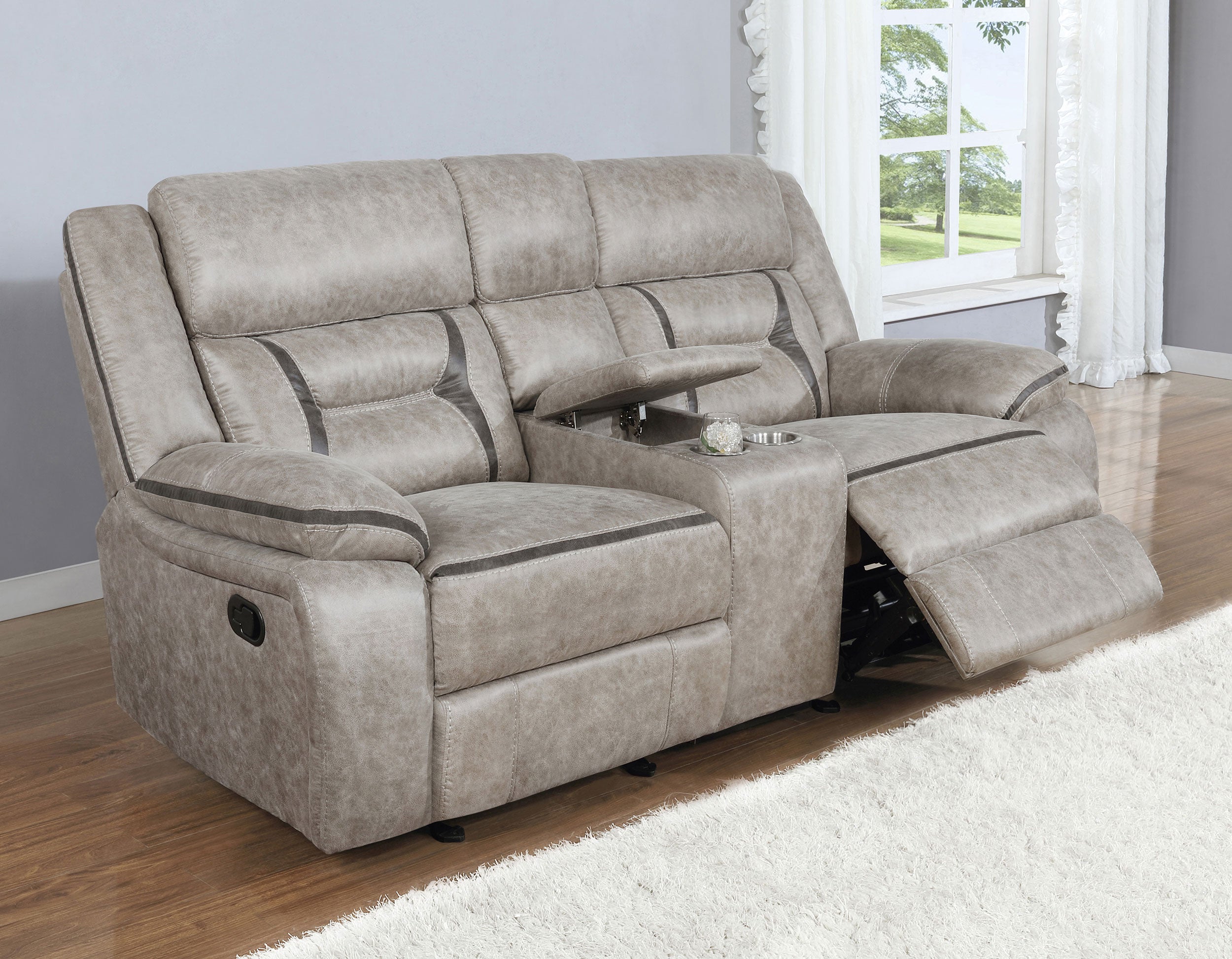 Dar Furniture - Coaster - Greer Upholstered Motion Reclining Loveseat Taupe - 651352
