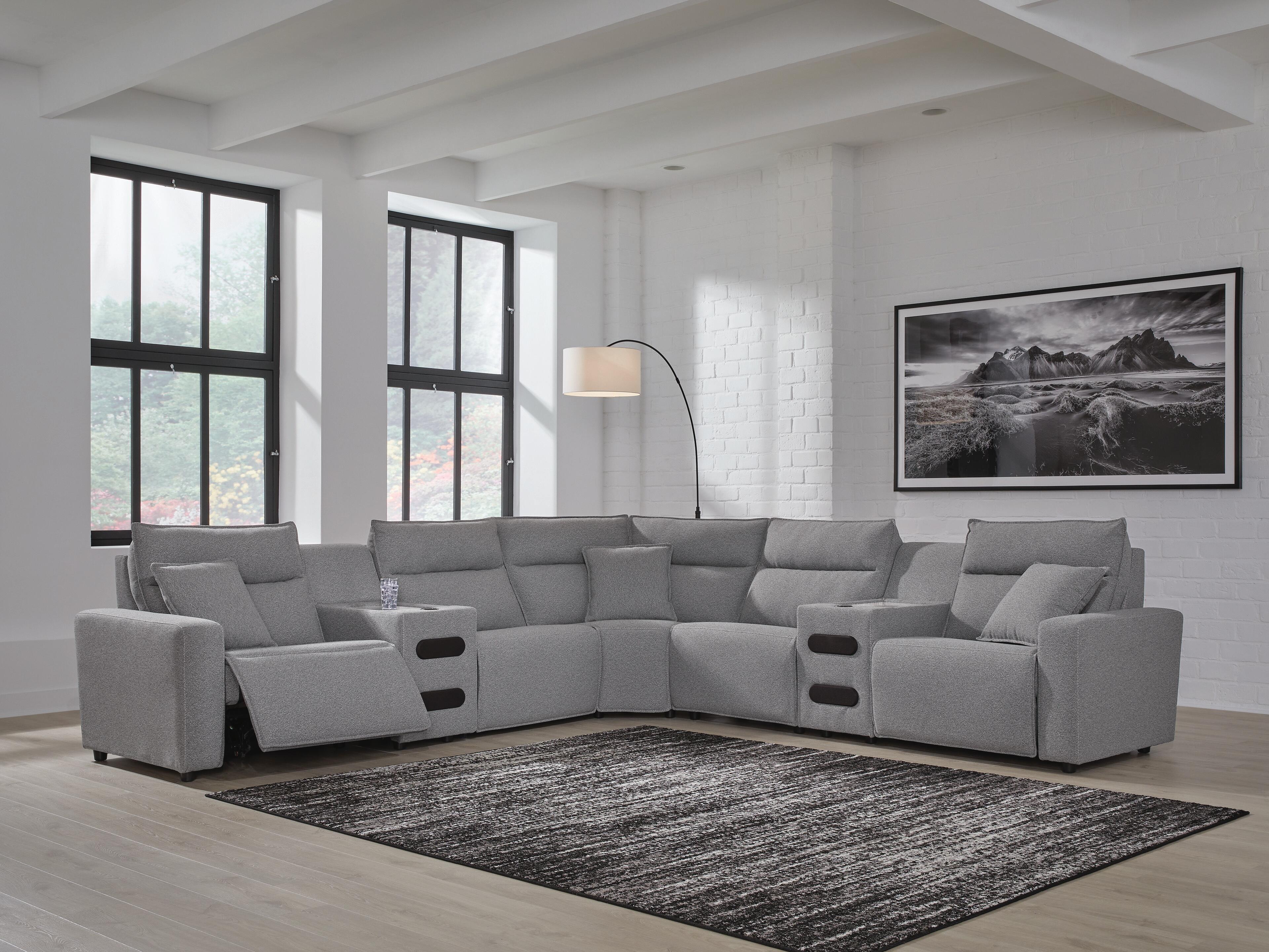Dar Furniture - Ashley Furniture - Modmax II 7-Piece Power Reclining Sectional with Audio Consoles - 7-Piece Power Reclining Sectional with Audio Consoles / Salt and Pepper - 65906S9