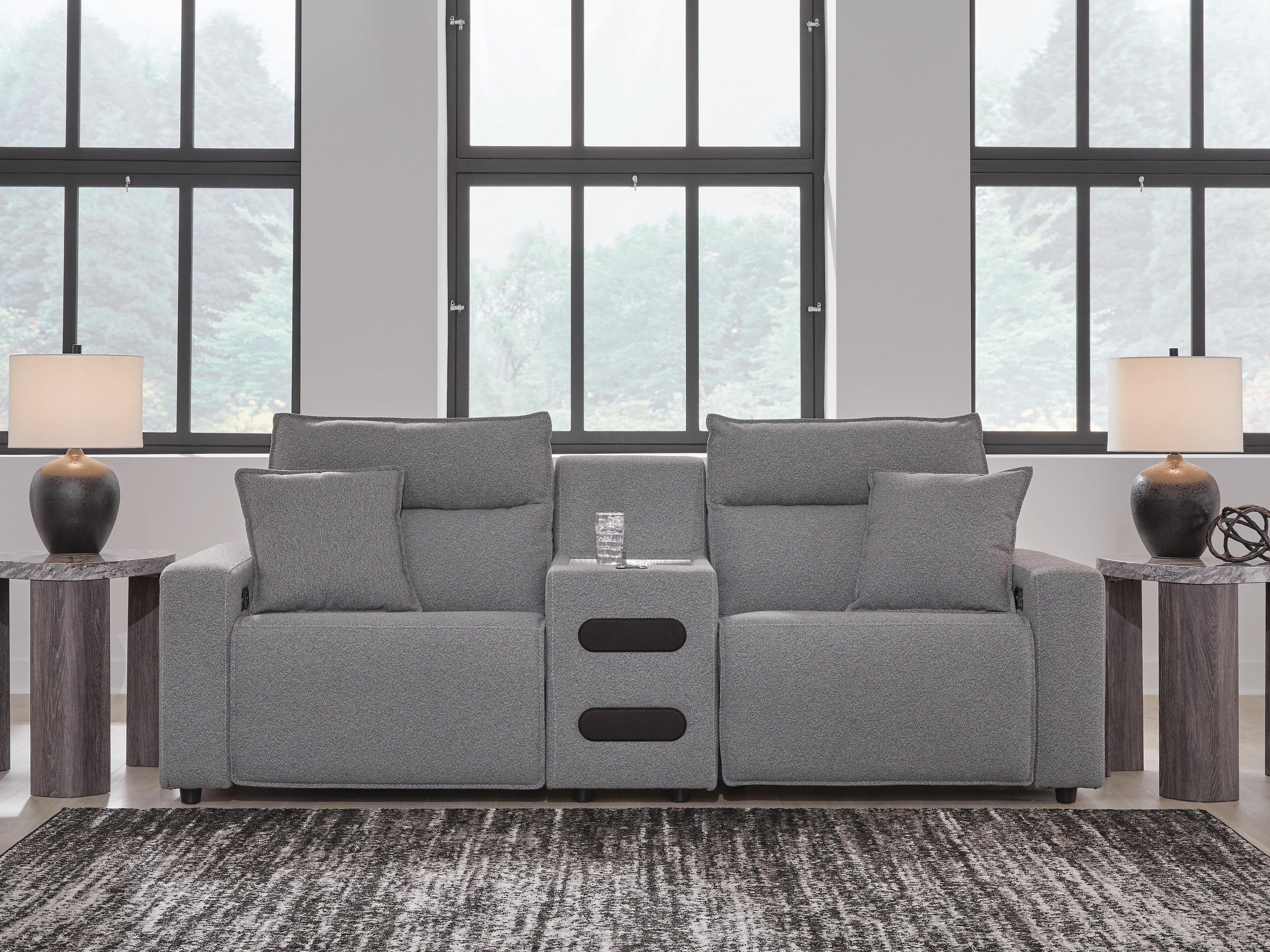 Dar Furniture - Ashley Furniture - Modmax II 3-Piece Power Reclining Sectional with Audio Console - 3-Piece Power Reclining Sectional with Audio Console / Salt and Pepper - 65906S2