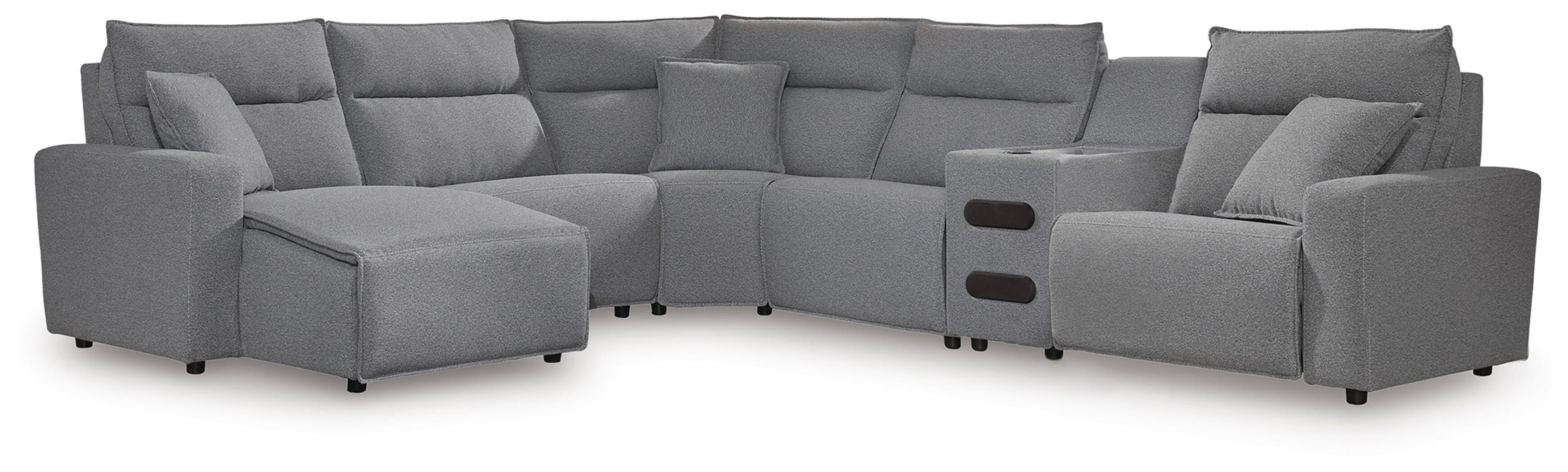 Dar Furniture - Ashley Furniture - Modmax II 6-Piece Reclining Sectional with Chaise and Audio Console - 6-Piece Reclining Sectional with Chaise and Audio Console / Salt and Pepper - 65906S29