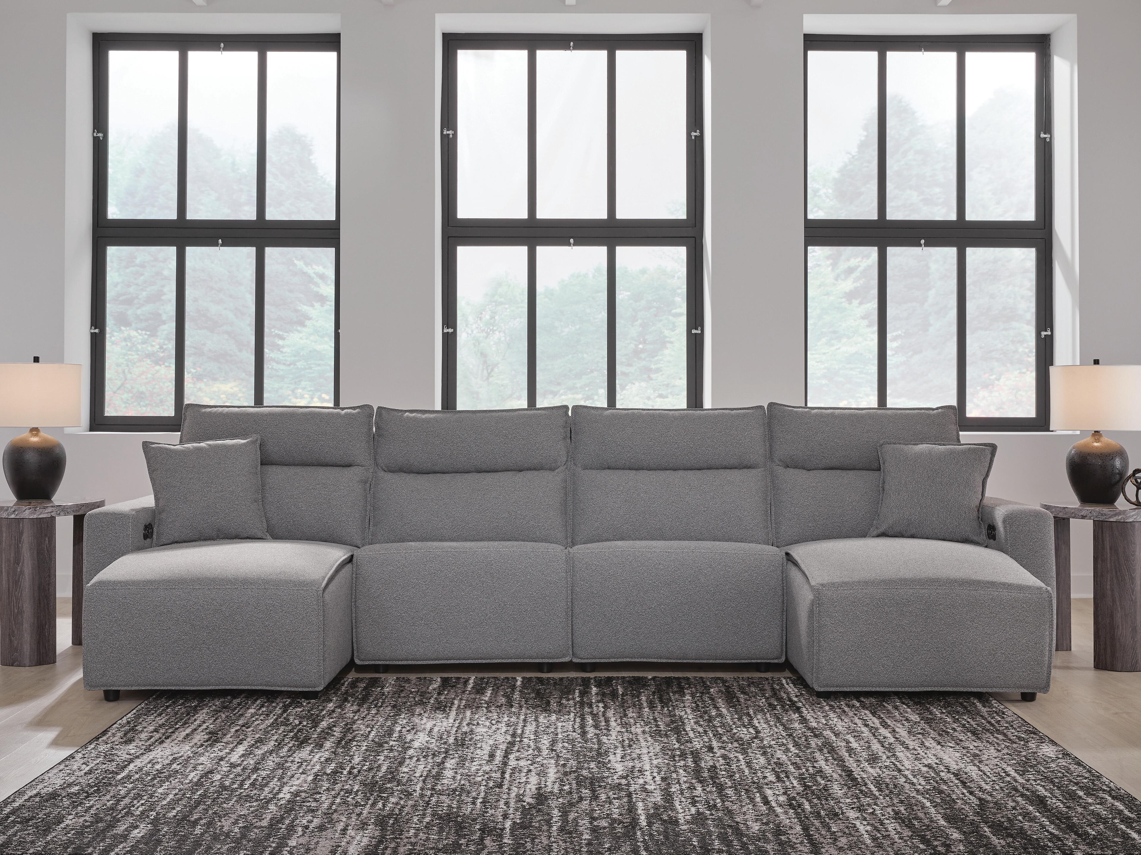 Dar Furniture - Ashley Furniture - Modmax II 4-Piece Power Reclining Sectional with Chaise - 4-Piece Power Reclining Sectional with Chaise / Salt and Pepper - 65906S11