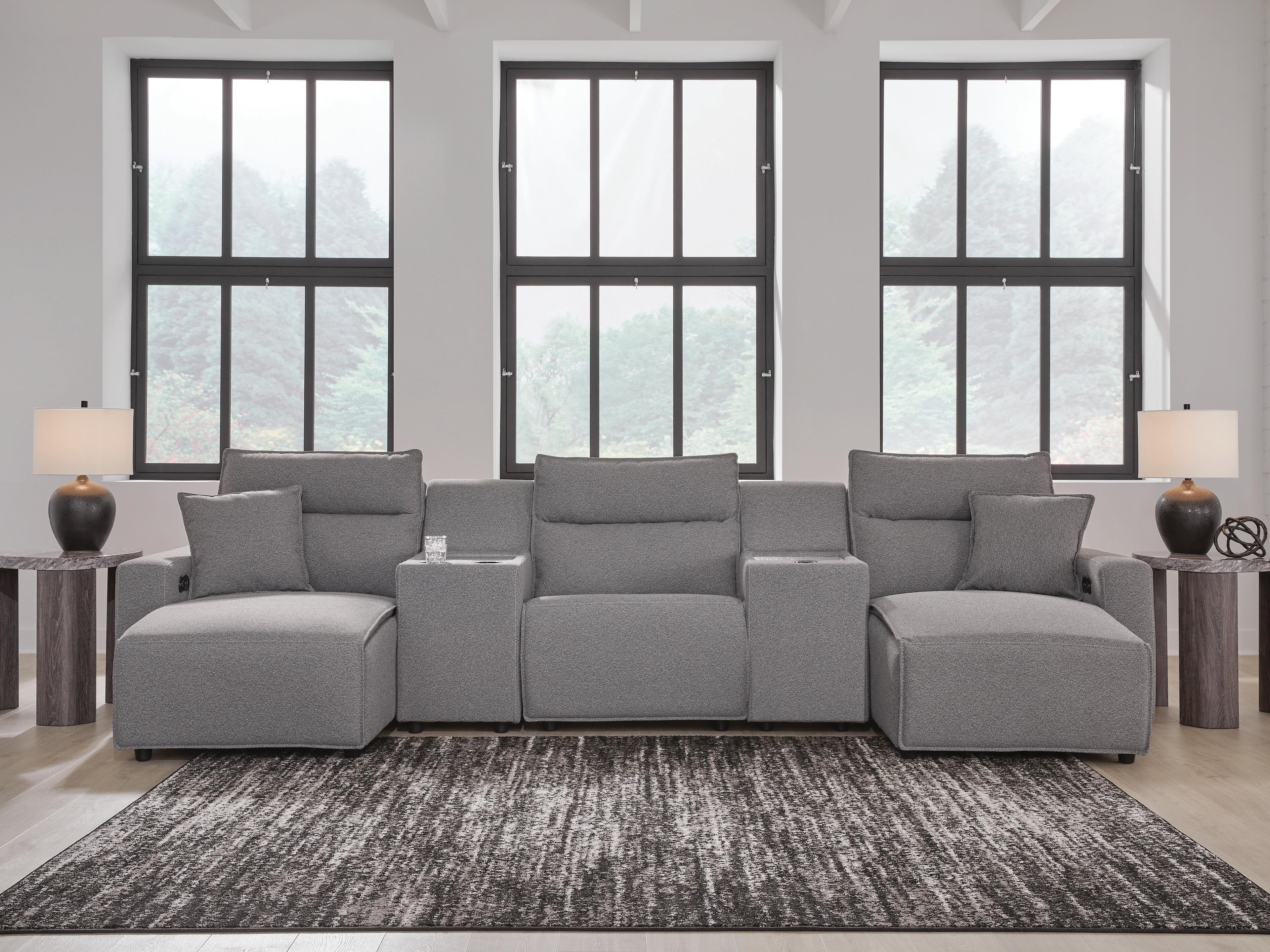Dar Furniture - Ashley Furniture - Modmax II 5-Piece Power Reclining Sectional with Chaise and Consoles - 5-Piece Power Reclining Sectional with Chaise and Consoles / Salt and Pepper - 65906S16