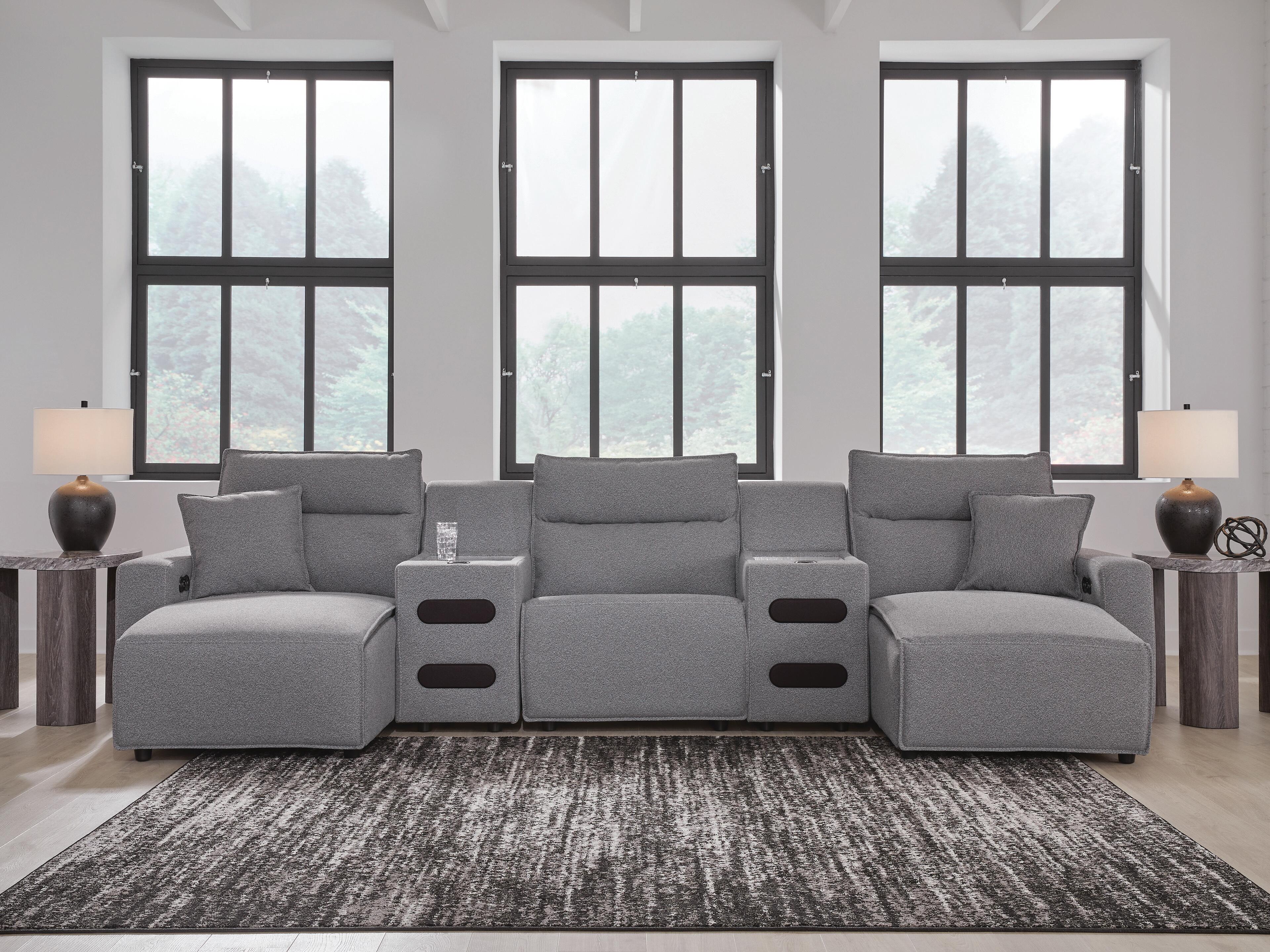 Dar Furniture - Ashley Furniture - Modmax II 5-Piece Power Reclining Sectional with Chaise and Audio Consoles - 5-Piece Power Reclining Sectional with Chaise and Audio Consoles / Salt and Pepper - 65906S15