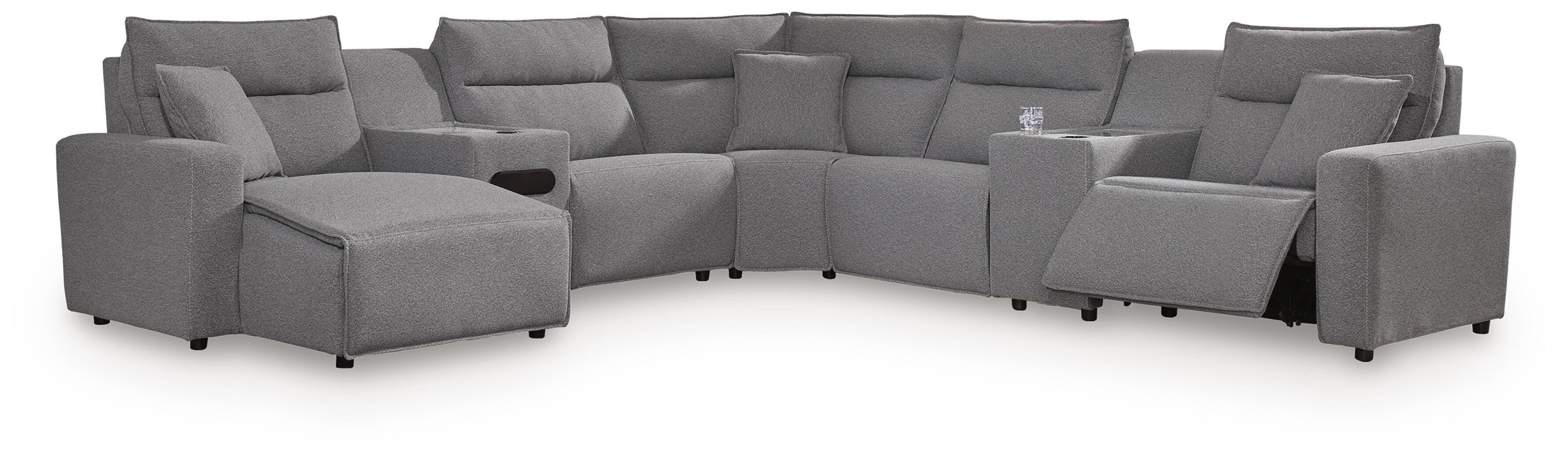 Dar Furniture - Ashley Furniture - Modmax II 7-Piece Power Reclining Sectional with Chaise and Audio Console - 7-Piece Power Reclining Sectional with Chaise and Audio Console / Stone - 65907S43