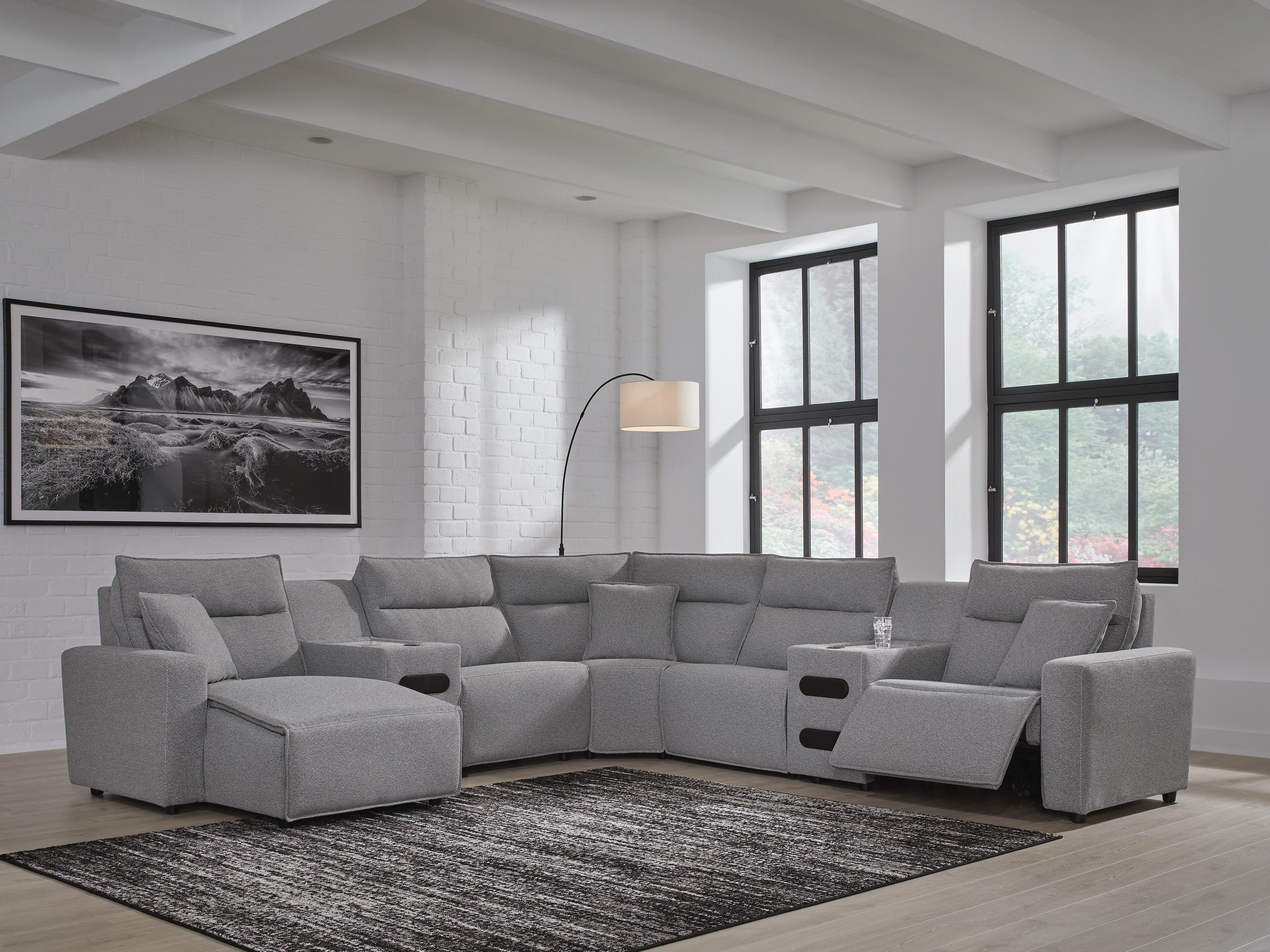 Dar Furniture - Ashley Furniture - Modmax II 7-Piece Power Reclining Sectional with Chaise and Audio Consoles - 7-Piece Power Reclining Sectional with Chaise and Audio Consoles / Salt and Pepper - 65906S20
