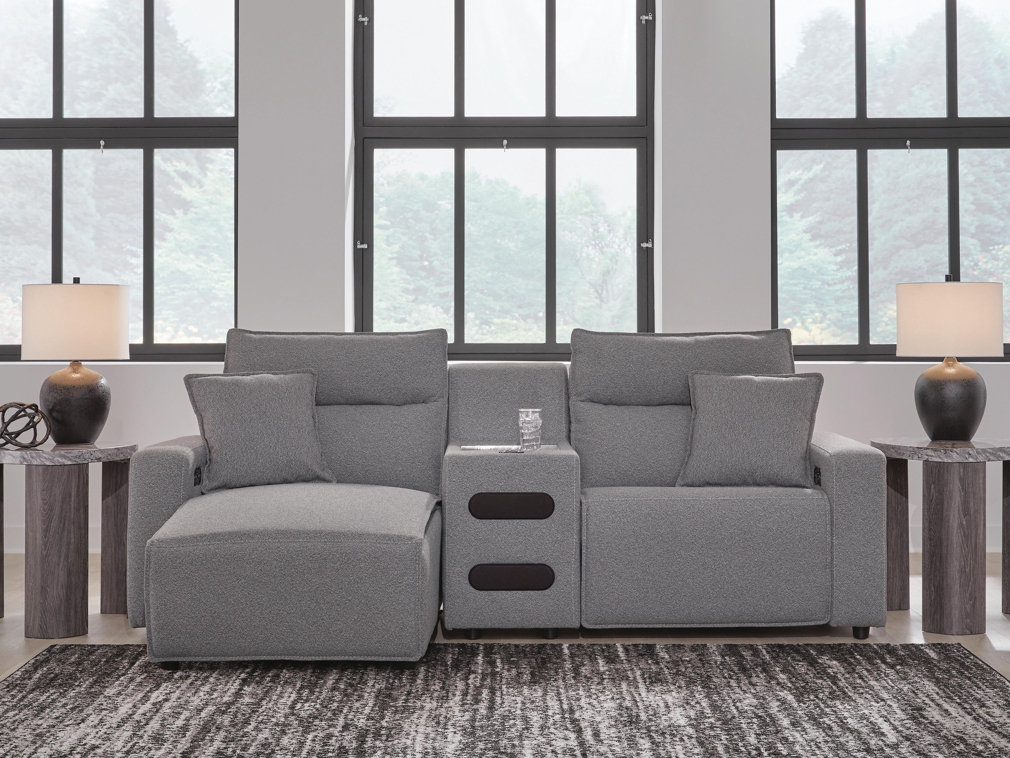 Dar Furniture - Ashley Furniture - Modmax II 3-Piece Power Reclining Sectional with Chaise and Audio Console - 3-Piece Power Reclining Sectional with Chaise and Audio Console / Salt and Pepper - 65906S18