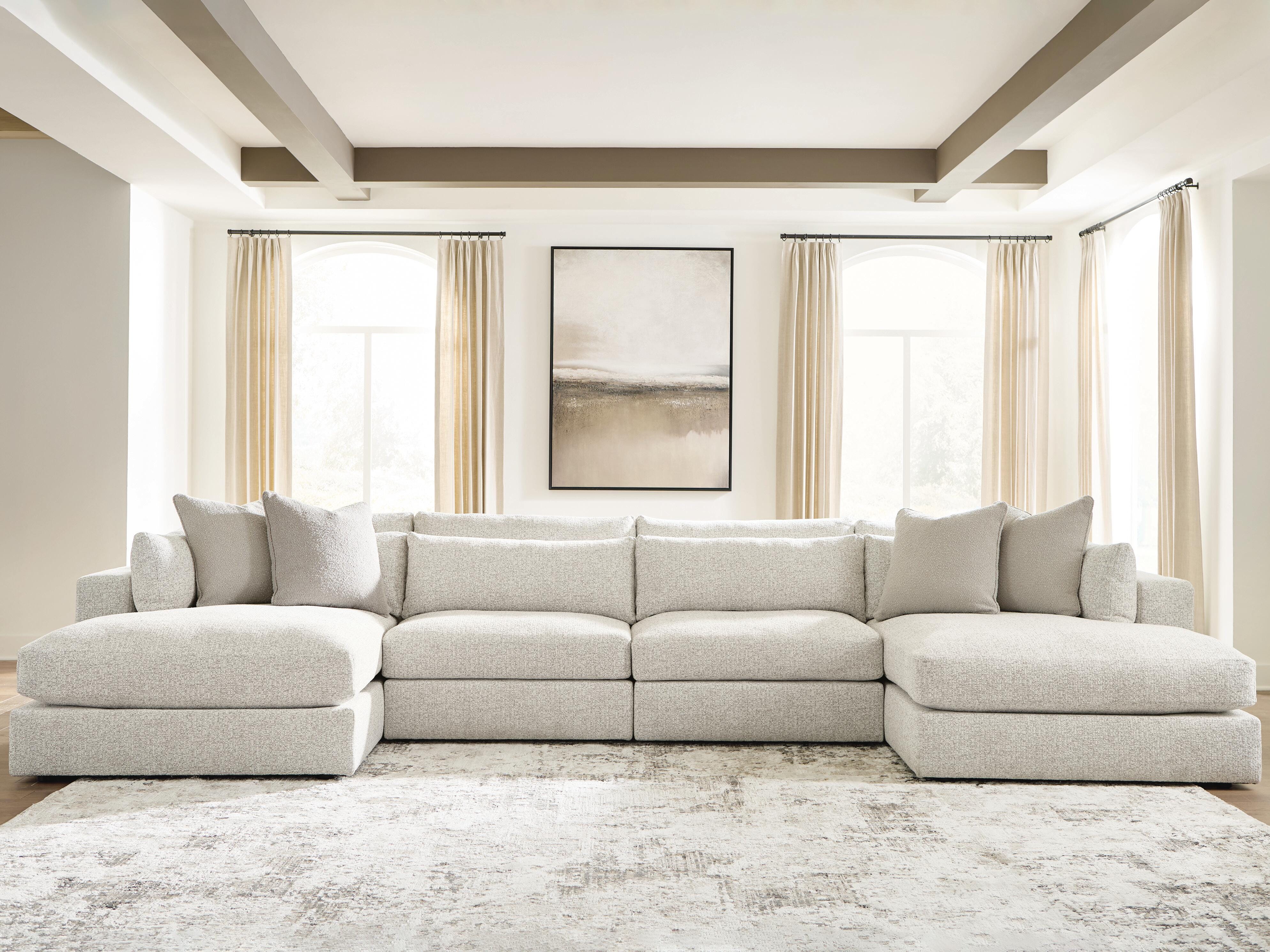 Dar Furniture - Ashley Furniture - Ashbourne Estate 4-Piece Double Chaise Sectional - RAF 4-Piece Double Chaise Sectional / Snowstone - PC66004S9