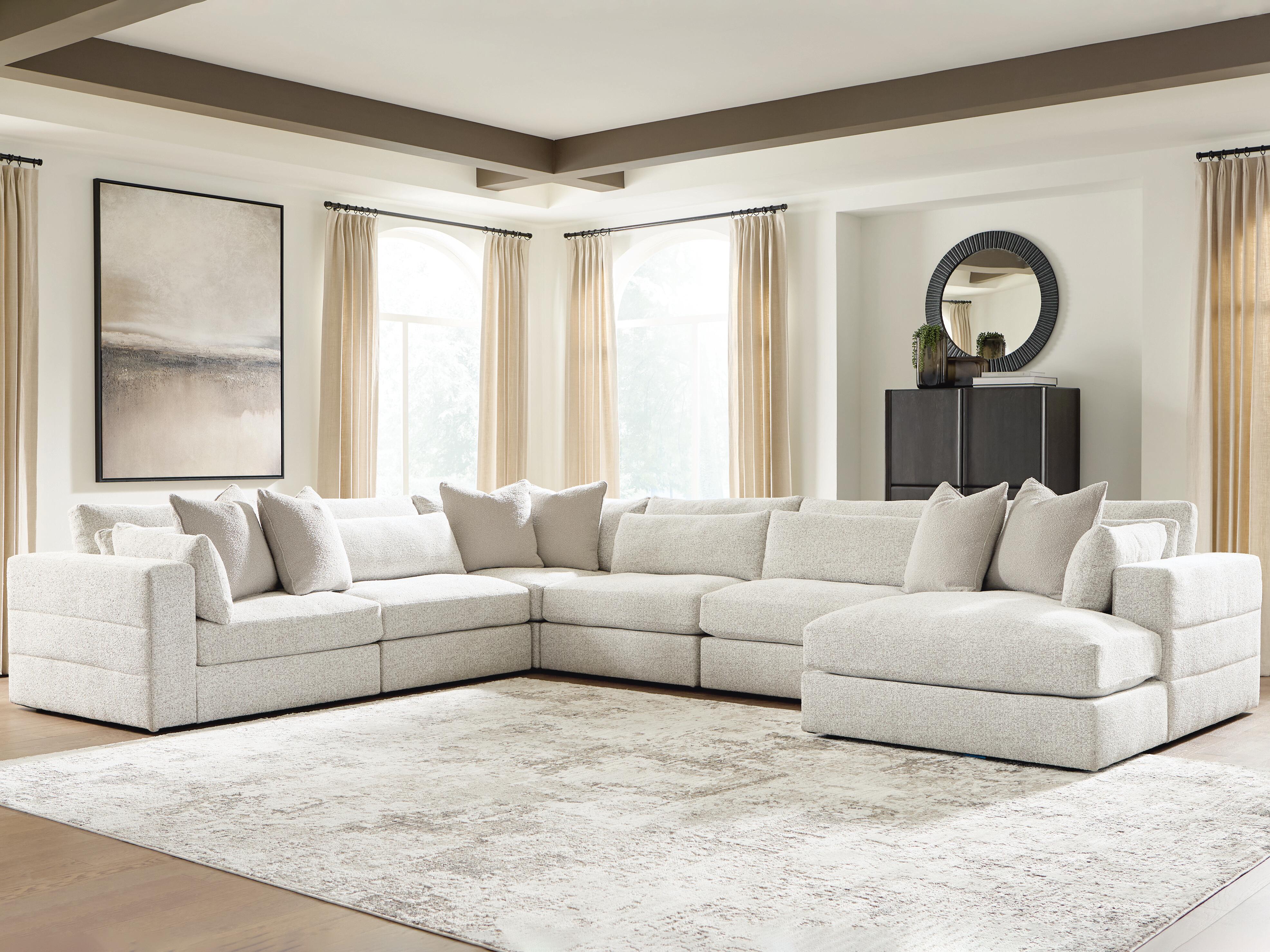 Dar Furniture - Ashley Furniture - Ashbourne Estate 6-Piece Sectional with Chaise - RAF 6-Piece Sectional with Chaise / Snowstone - PC66004S15