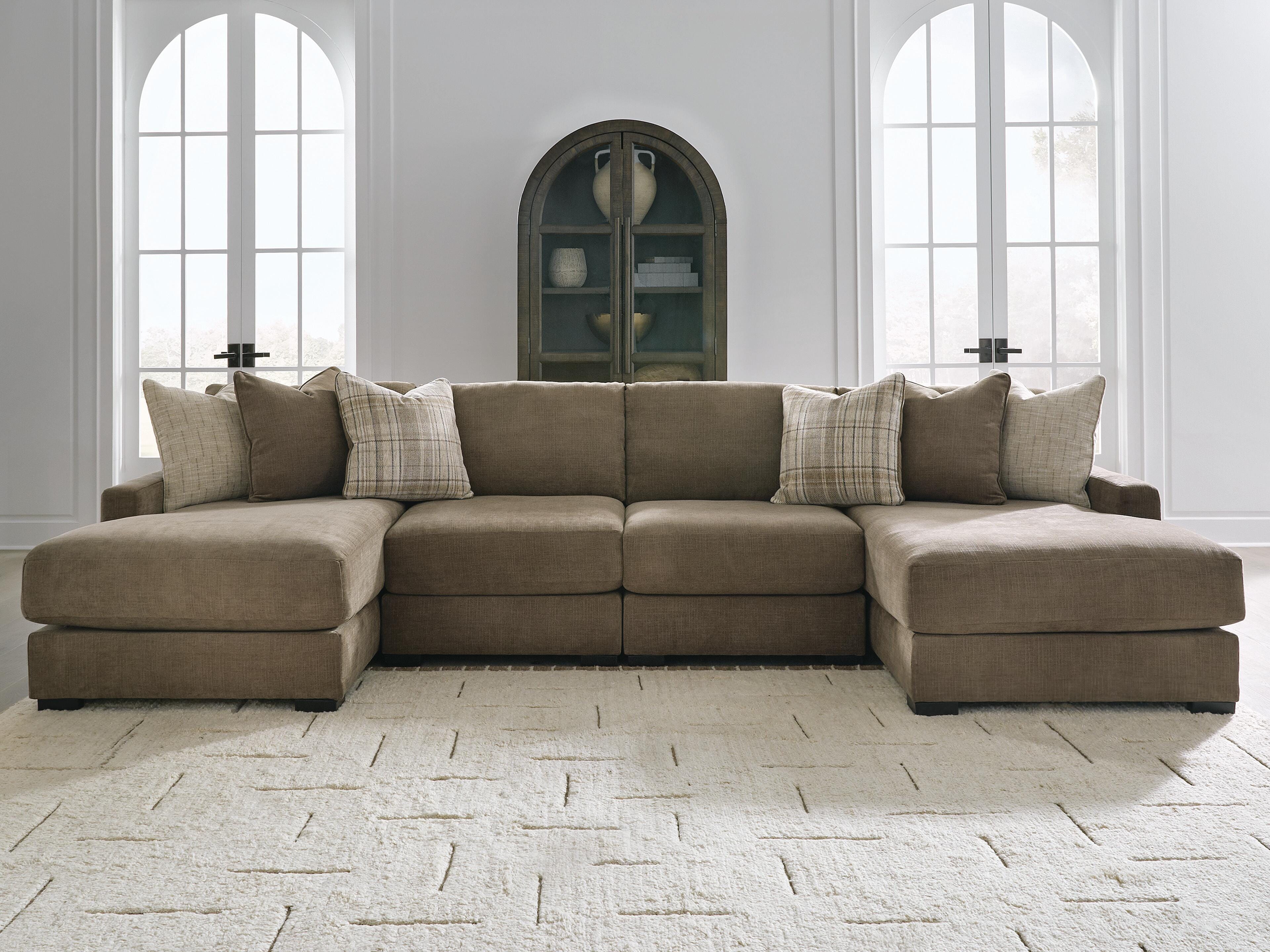Dar Furniture - Ashley Furniture - Camellia-Court 4-Piece Double Chaise Sectional - RAF 4-Piece Double Chaise Sectional / Coffee - 68207S9