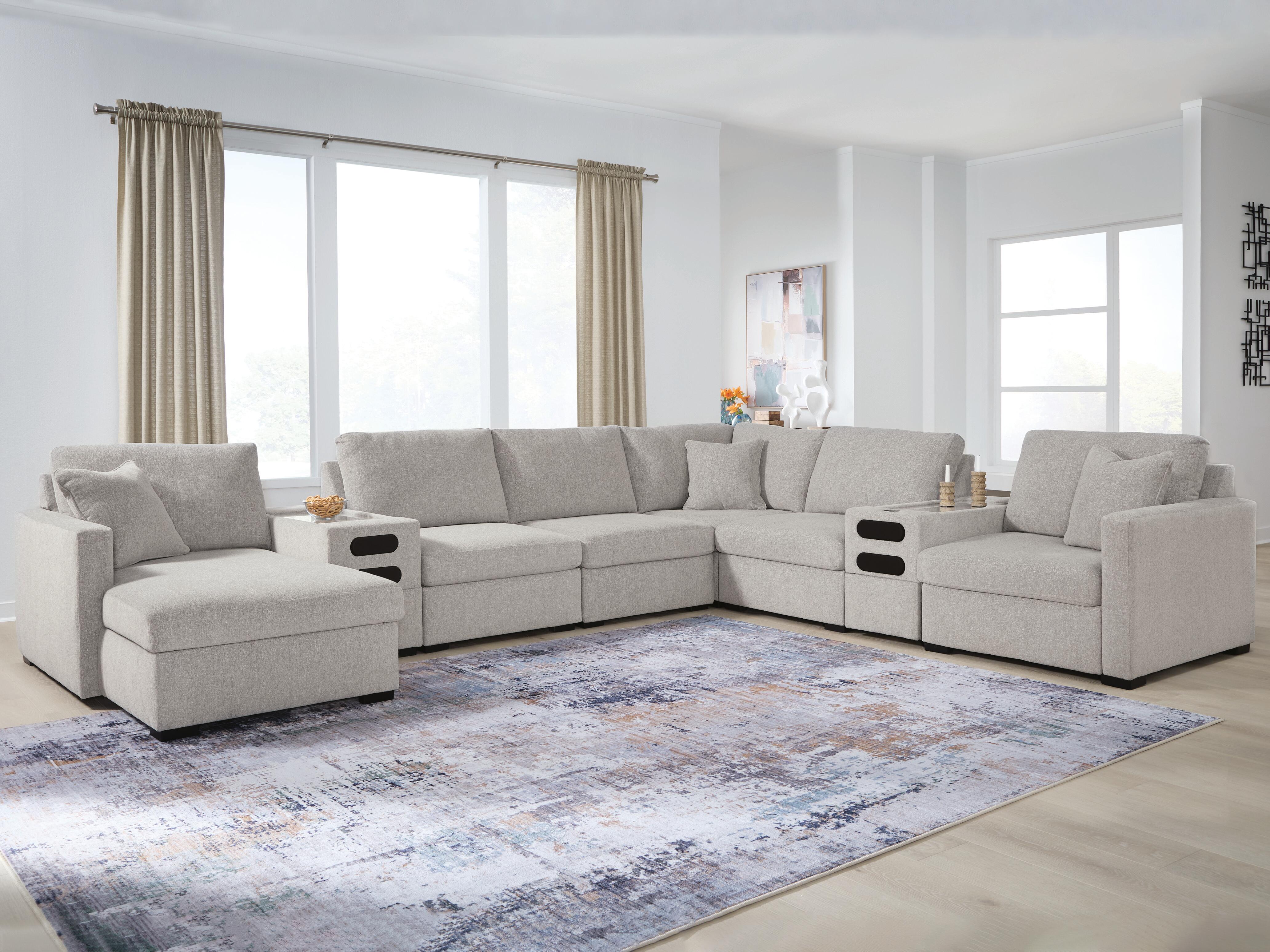 Dar Furniture - Ashley Furniture - ModMax Luxe 8-Piece Sectional with Chaise and Audio Consoles - RAF 8-Piece Sectional with Chaise and Audio Consoles / Flint - 68605S41