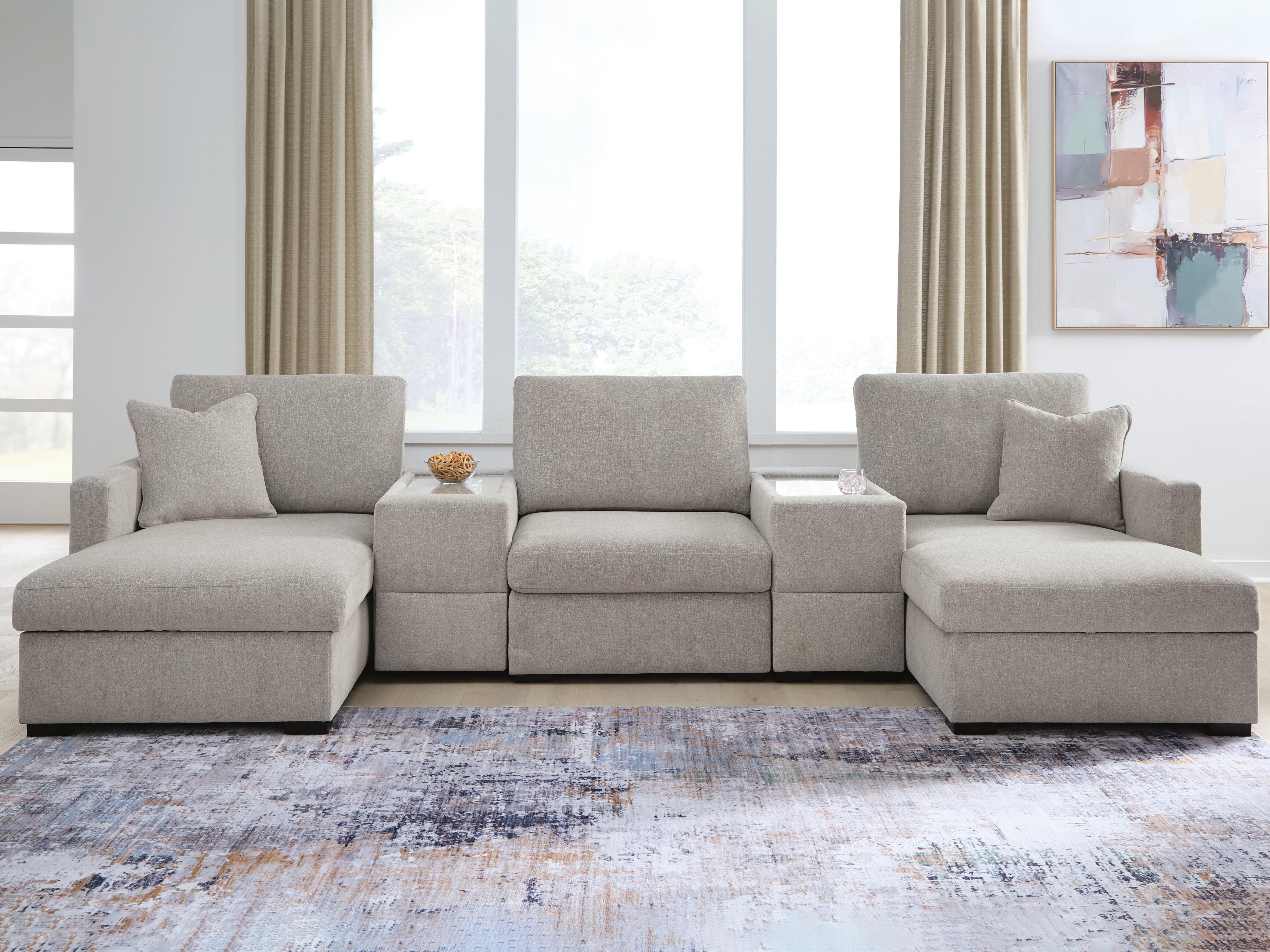 Dar Furniture - Ashley Furniture - ModMax Luxe 5-Piece Double Chaise Sectional with Storage Consoles - RAF 5-Piece Double Chaise Sectional with Storage Consoles / Flint - 68605S38