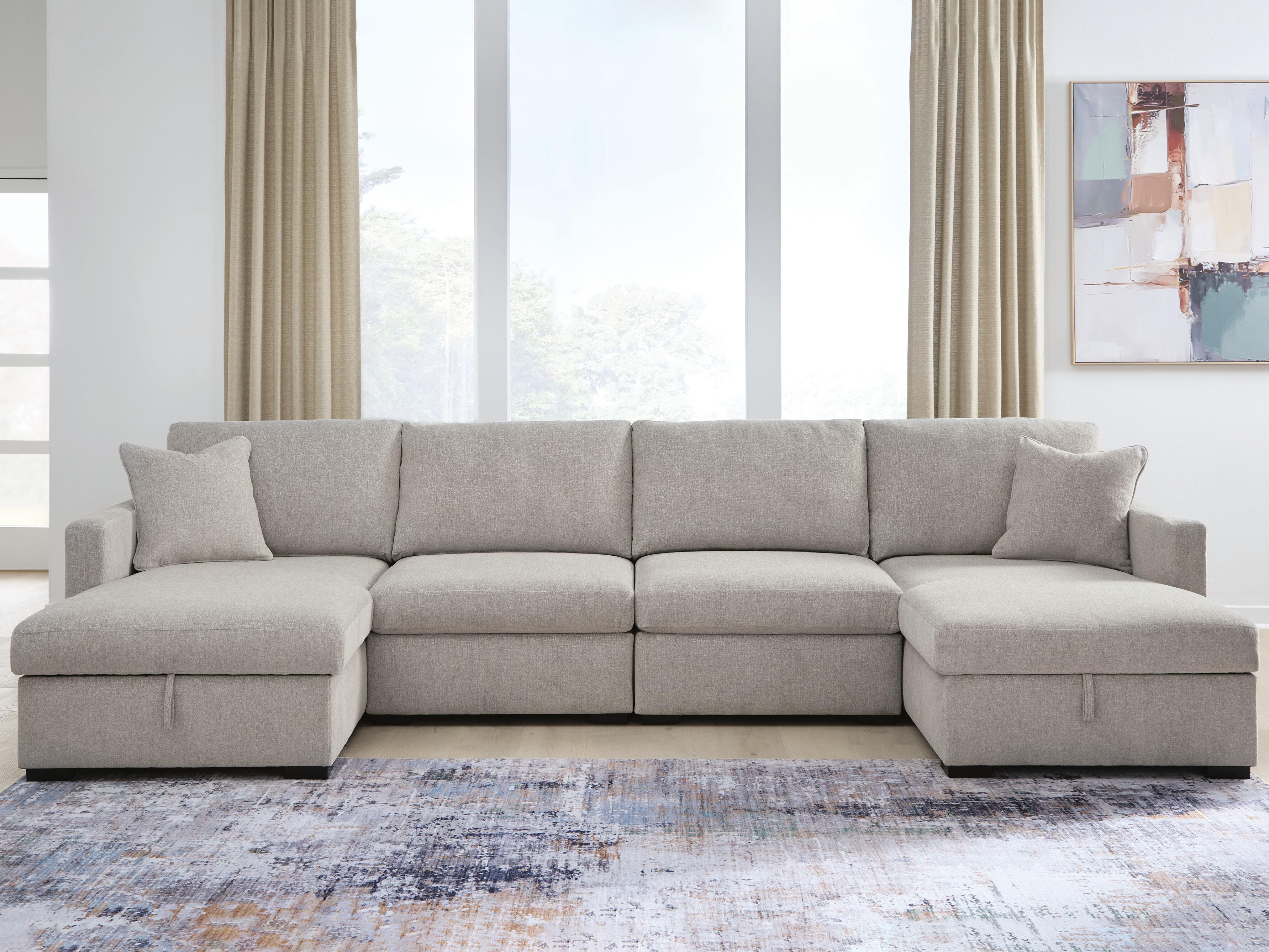 Dar Furniture - Ashley Furniture - ModMax Luxe 4-Piece Double Storage Chaise Sectional - RAF 4-Piece Double Storage Chaise Sectional / Flint - 68605S62