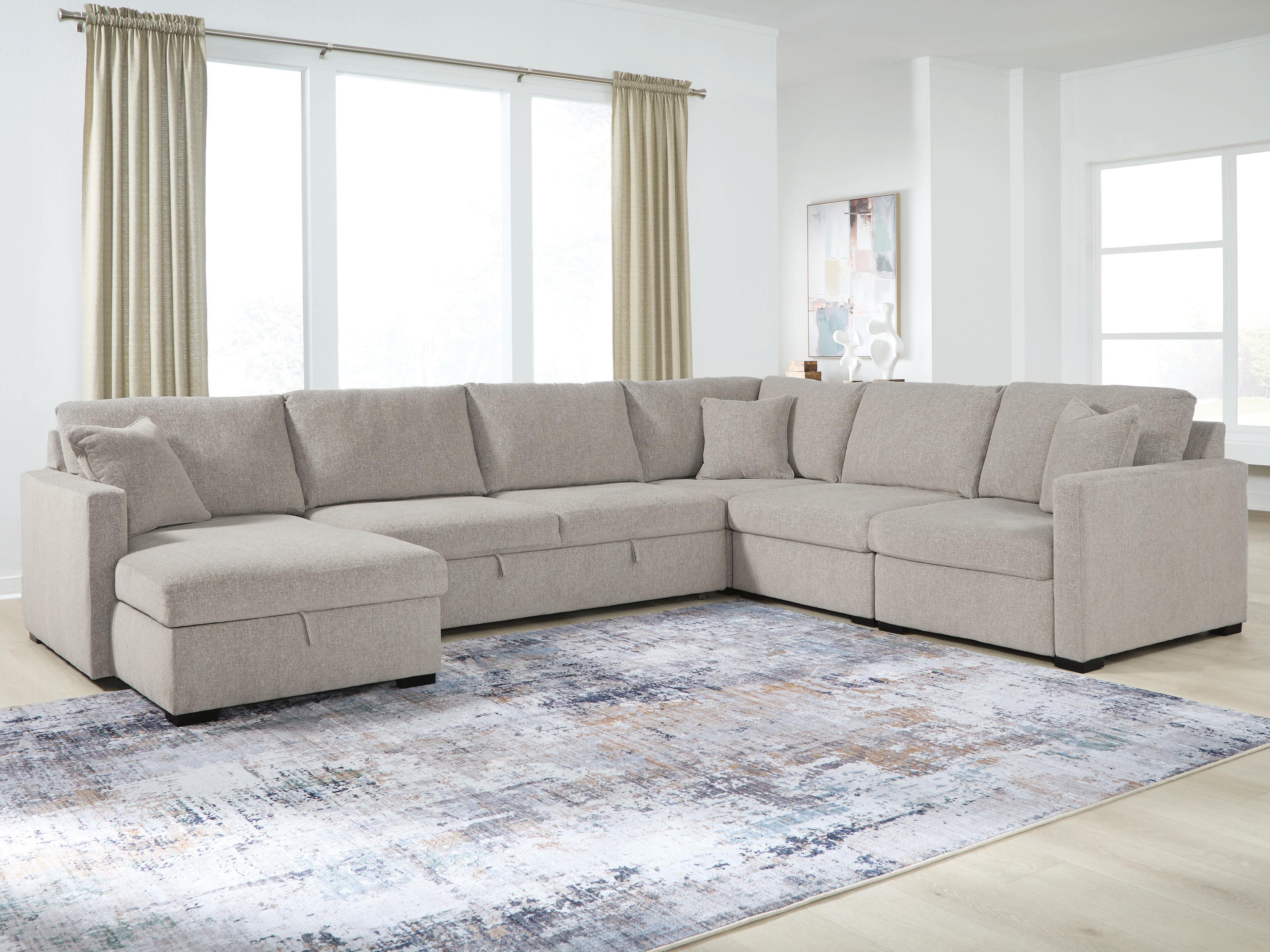 Dar Furniture - Ashley Furniture - ModMax Luxe 5-Piece Sectional with Storage Chaise and Pop Up Sleeper - RAF 5-Piece Sectional with Storage Chaise and Pop Up Sleeper / Flint - 68605S104