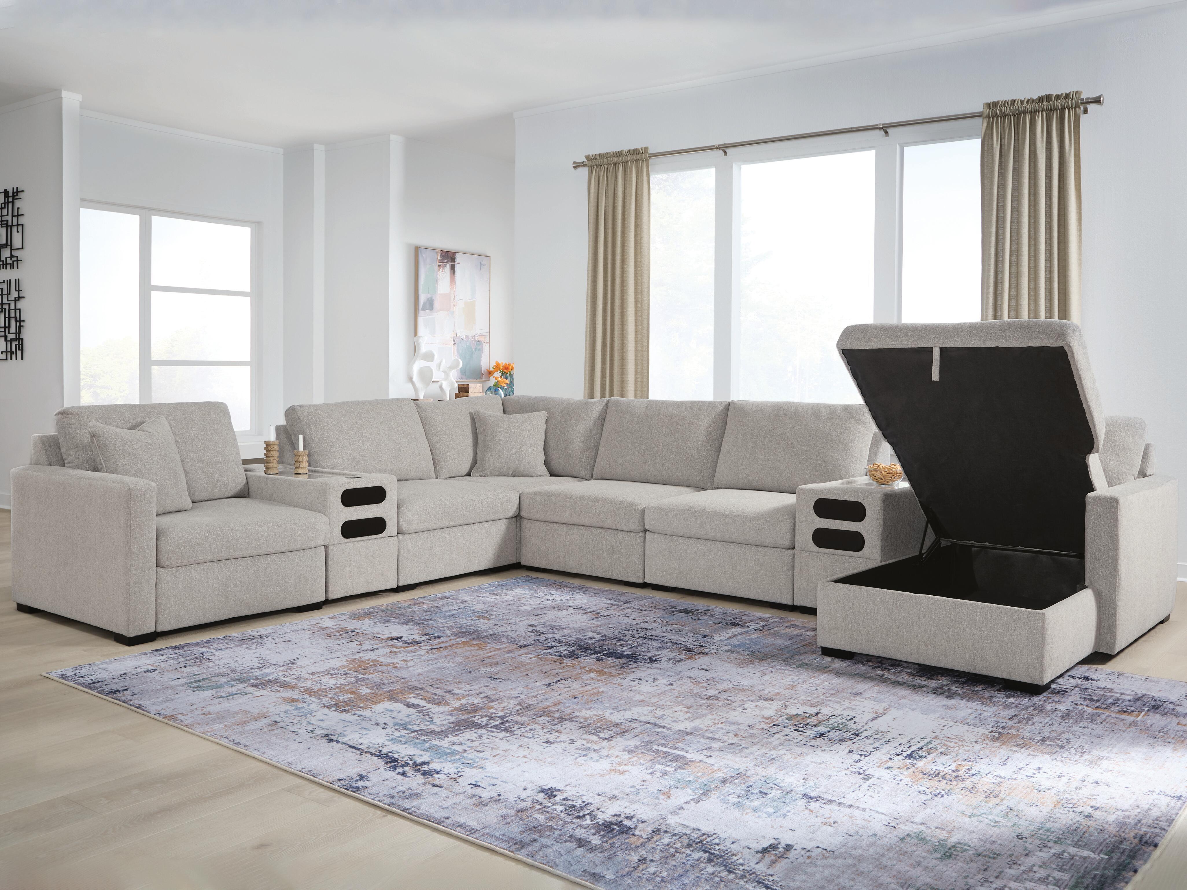 Dar Furniture - Ashley Furniture - ModMax Luxe 8-Piece Sectional with Storage Chaise and Audio Consoles - RAF 8-Piece Sectional with Storage Chaise and Audio Consoles / Flint - 68605S80